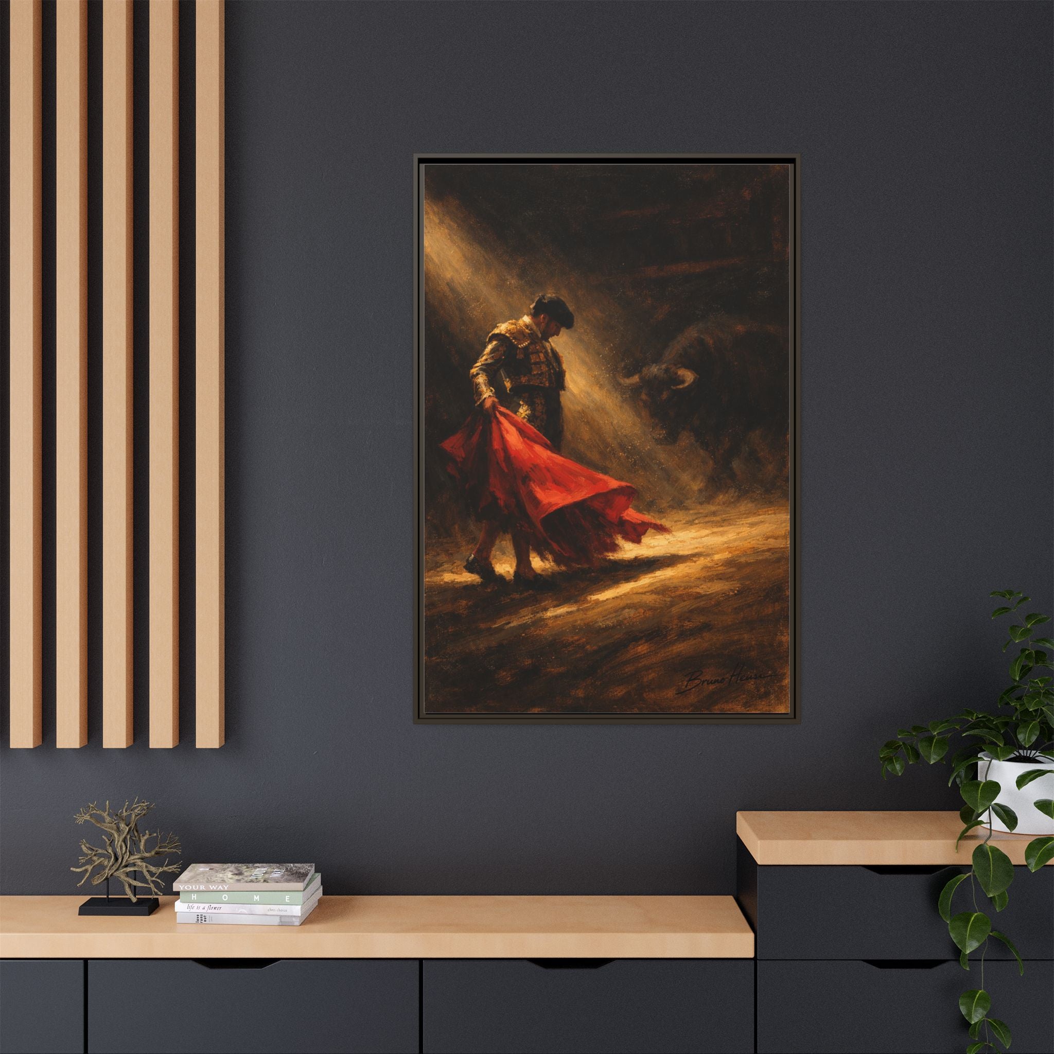 Matador Canvas Wall Art – Classic Spanish Bullfighting Scene Framed Print