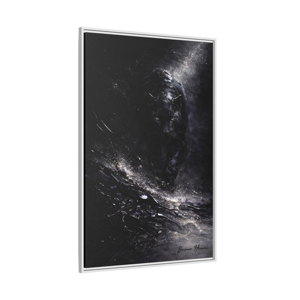 Cosmic Black Panther Matte Framed Canvas – Dark Abstract Wildlife Wall Art
