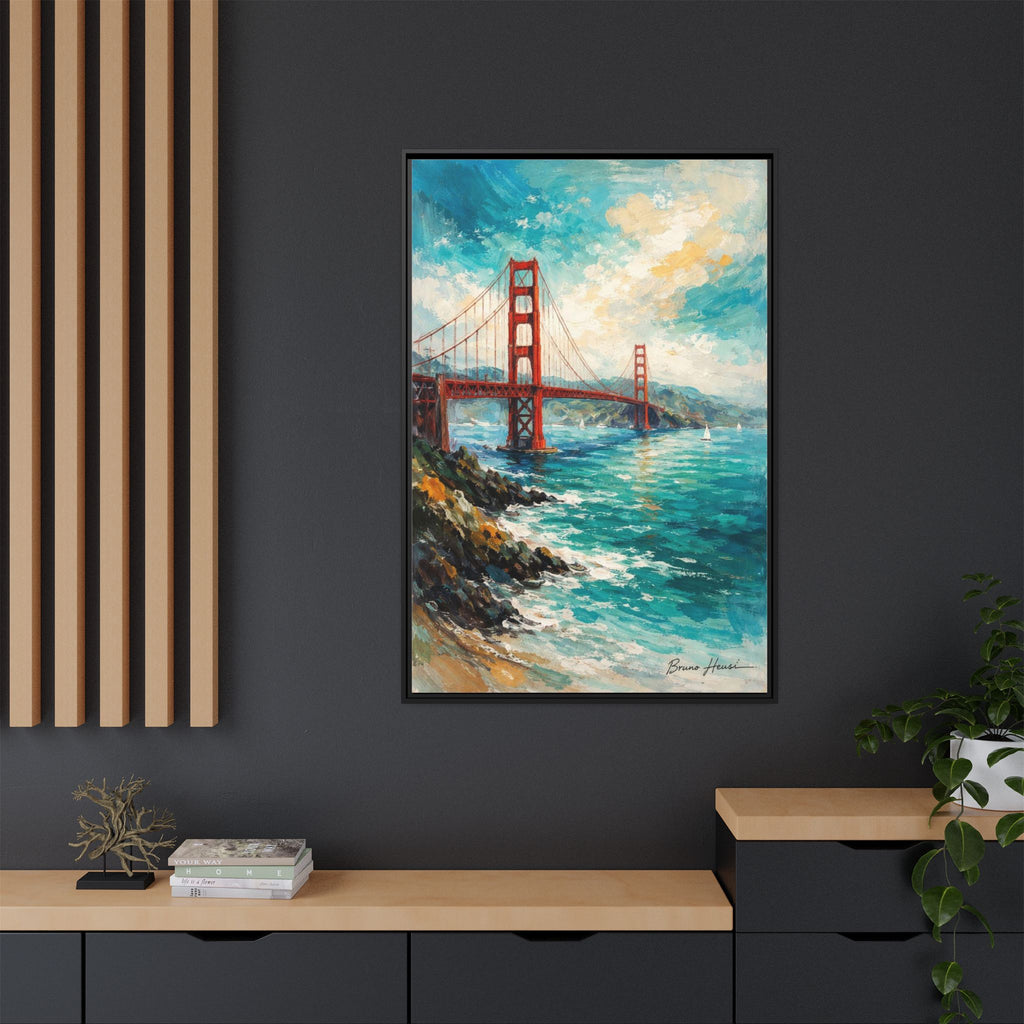Golden Gate Bridge Seascape Matte Canvas Framed Wall Art