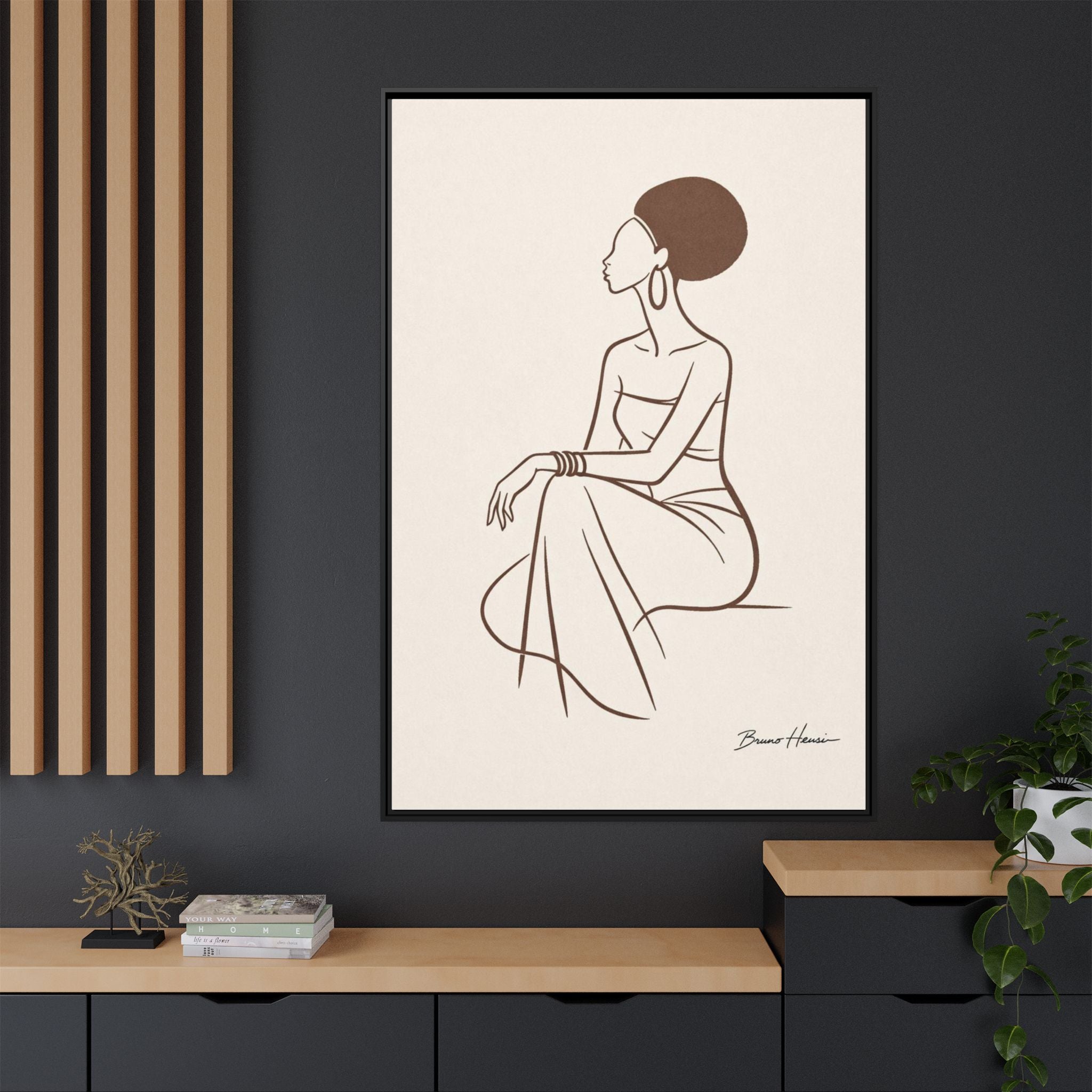 Elegant Minimalist Line Art Woman — Framed Matte Canvas Wall Art