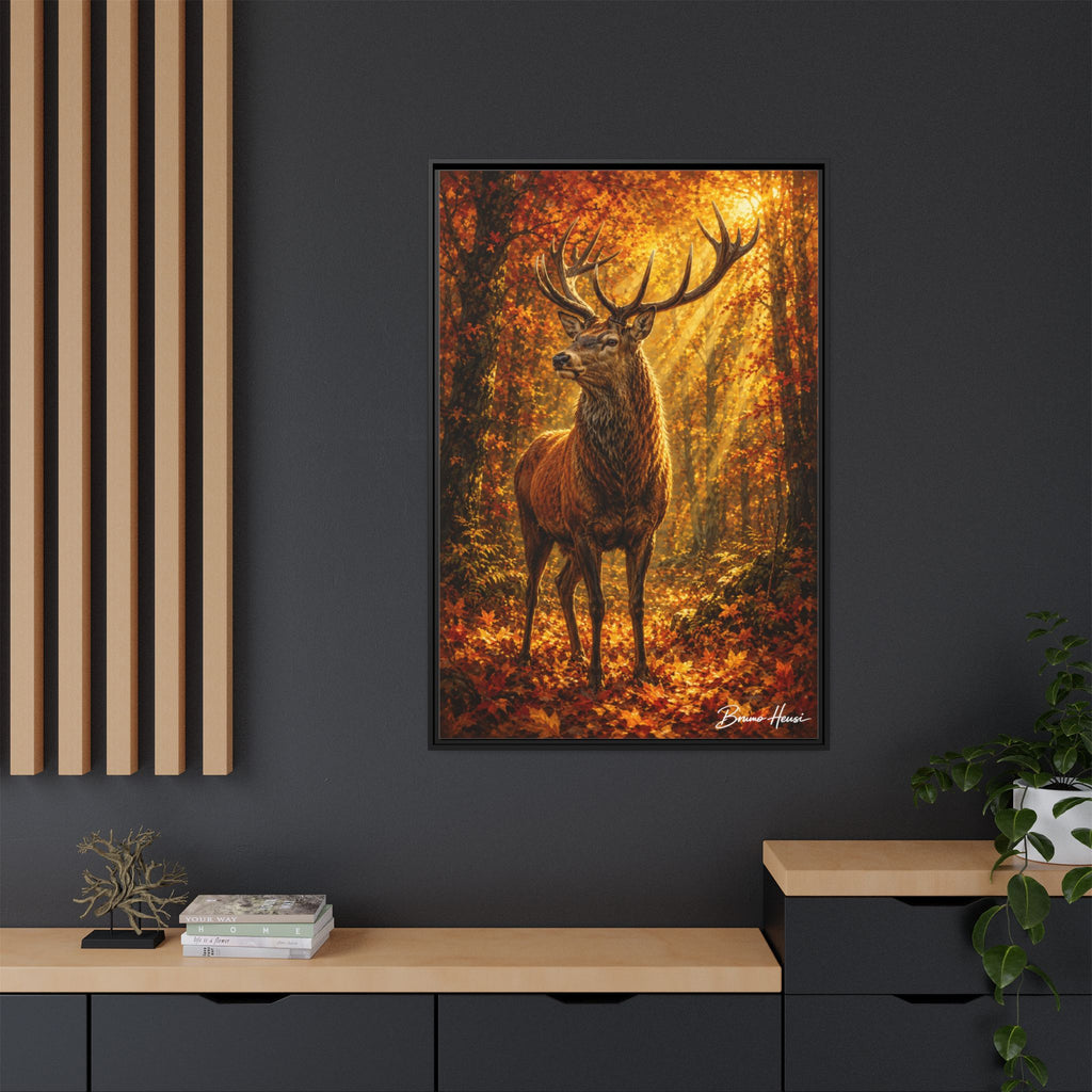 Majestic Stag Framed Canvas Wall Art — Autumn Forest Matte Print