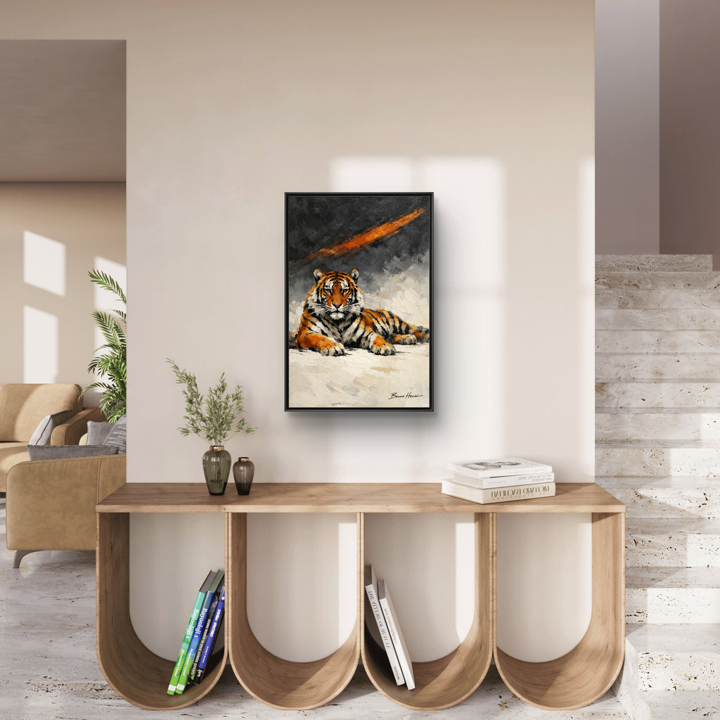 Framed Tiger Canvas Wall Art — Majestic Orange & Gray Matte Print
