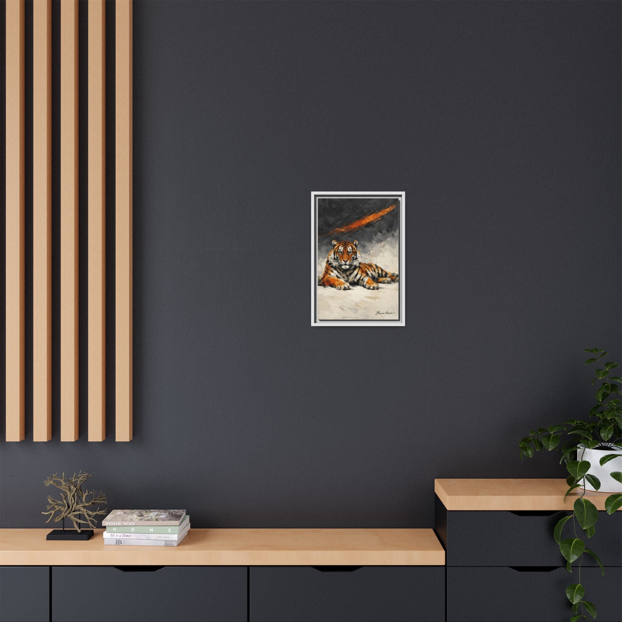 Framed Tiger Canvas Wall Art — Majestic Orange & Gray Matte Print
