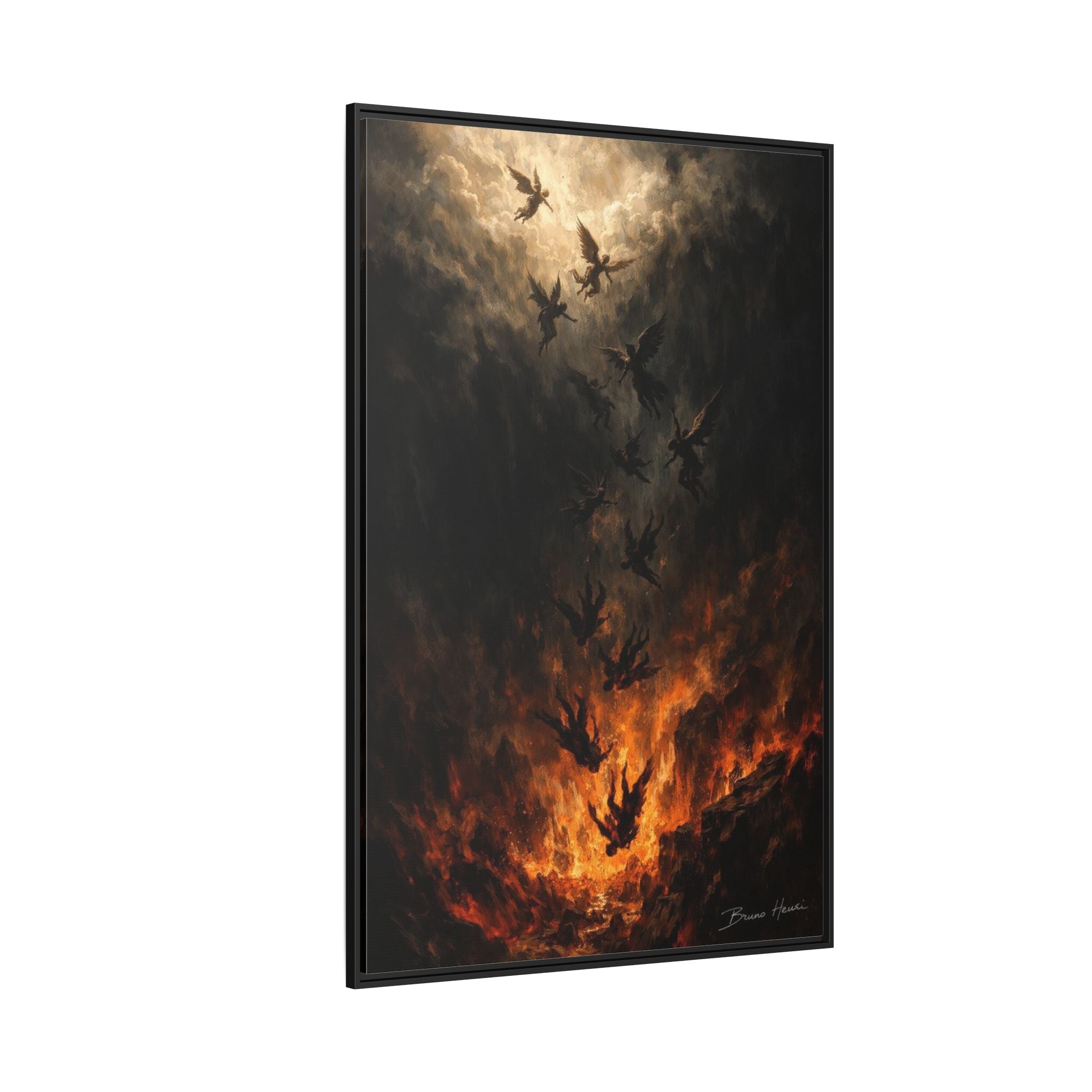 Falling Angels Matte Framed Canvas Print — Dark Fantasy Wall Art