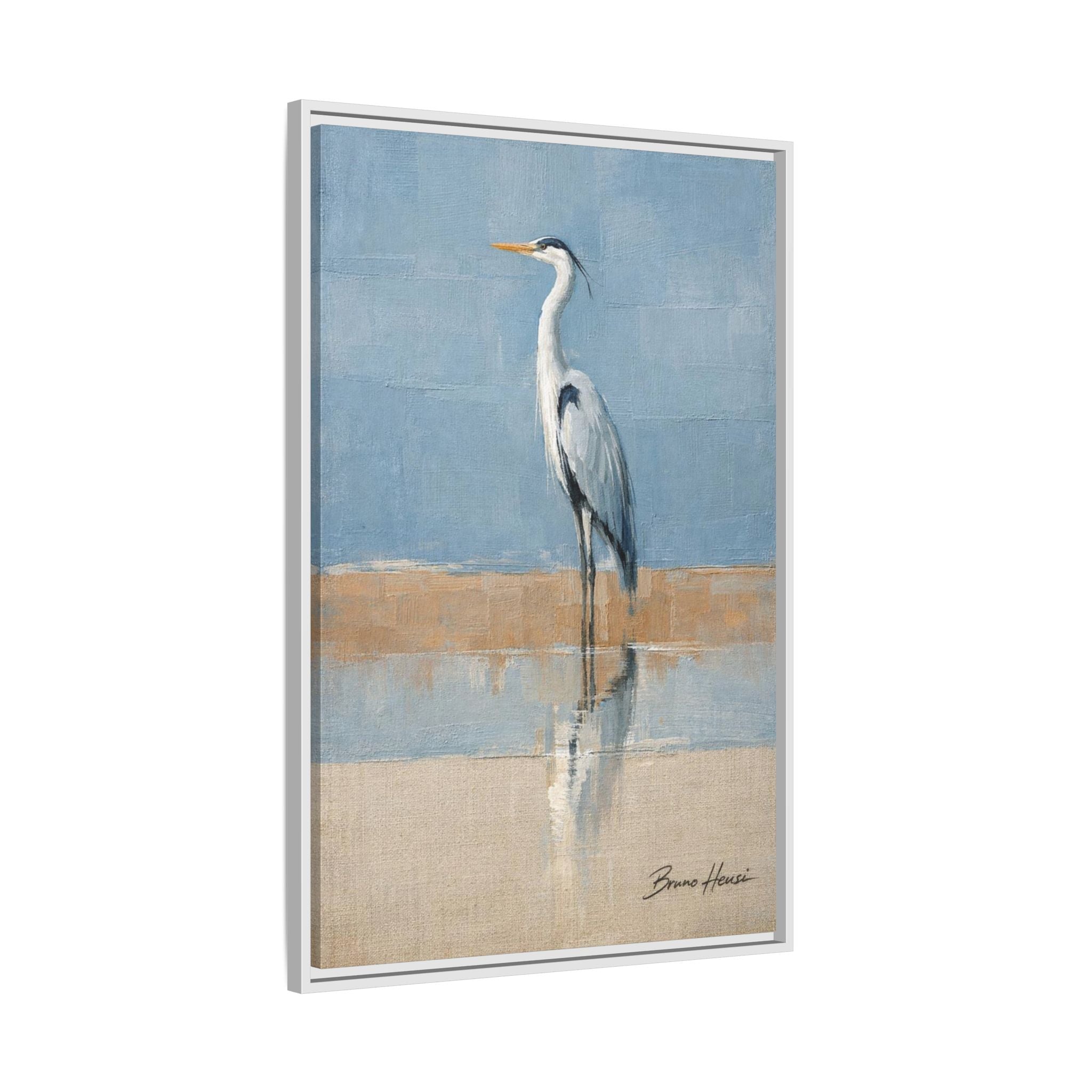 Framed Heron Canvas Art – Coastal Shorebird Wall Decor