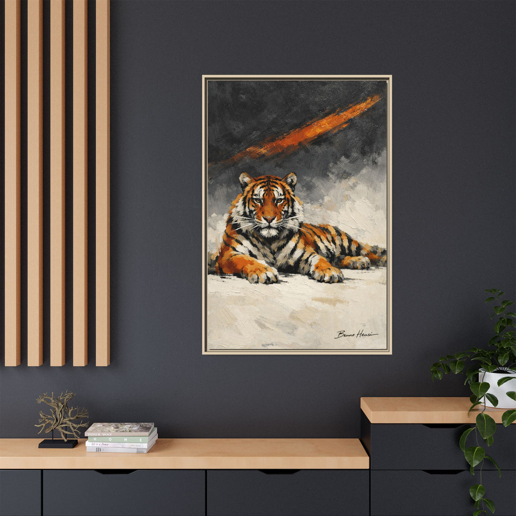 Framed Tiger Canvas Wall Art — Majestic Orange & Gray Matte Print