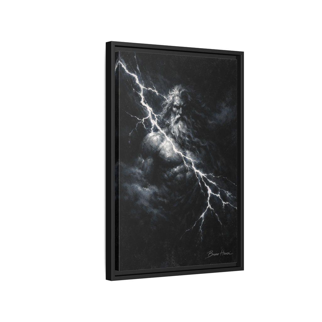 Zeus Lightning God Framed Canvas Wall Art — Stormy Mythology Print