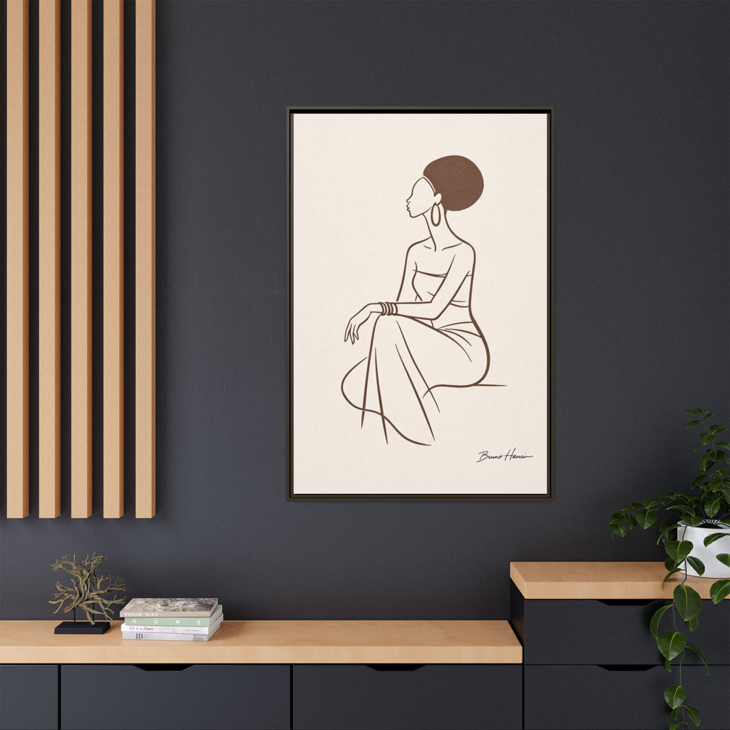 Elegant Minimalist Line Art Woman — Framed Matte Canvas Wall Art