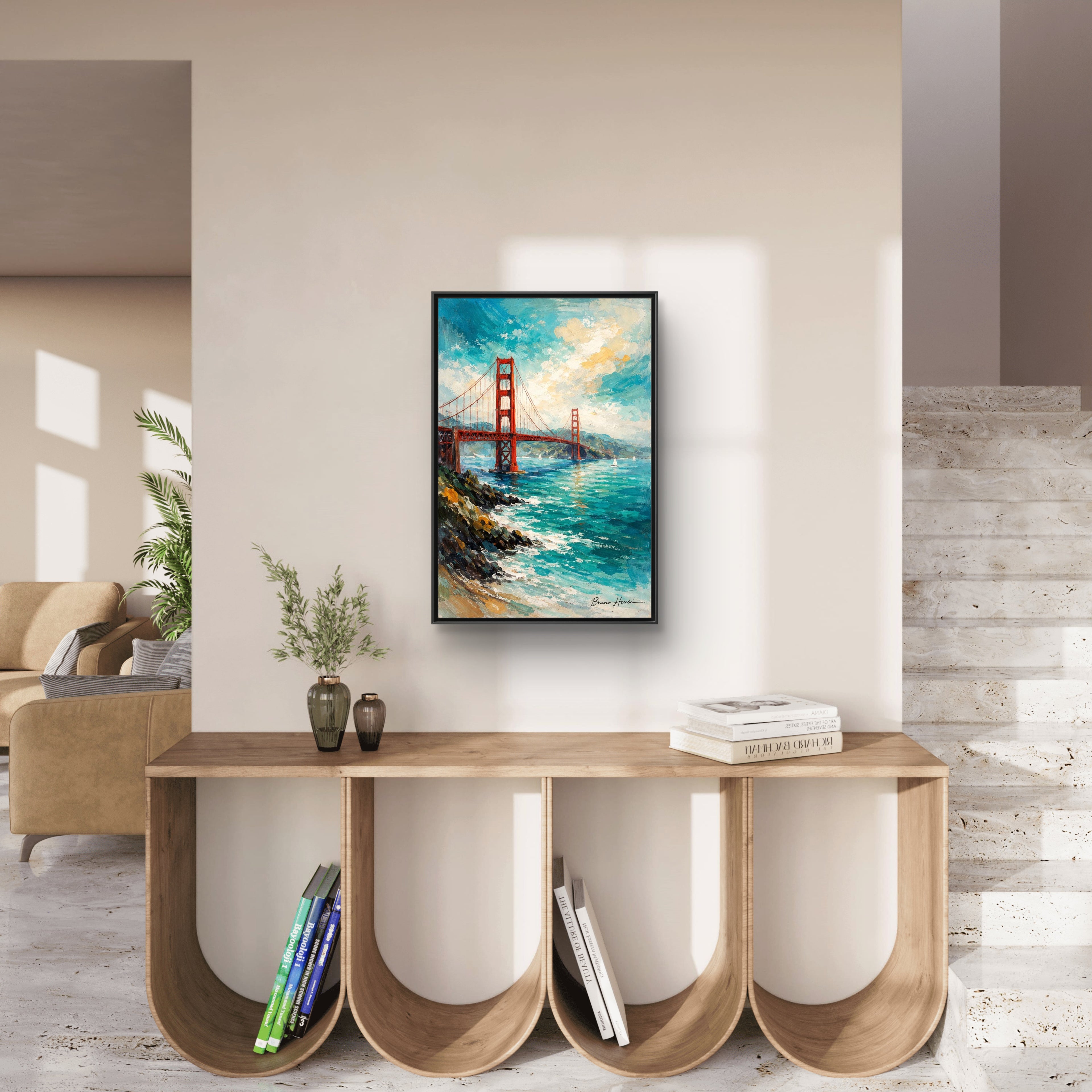 Golden Gate Bridge Seascape Matte Canvas Framed Wall Art