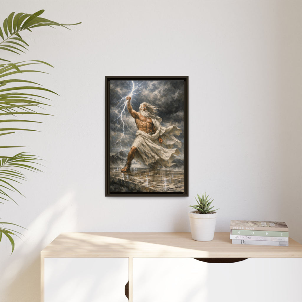 Framed Matte Canvas - Zeus Lightning God Wall Art
