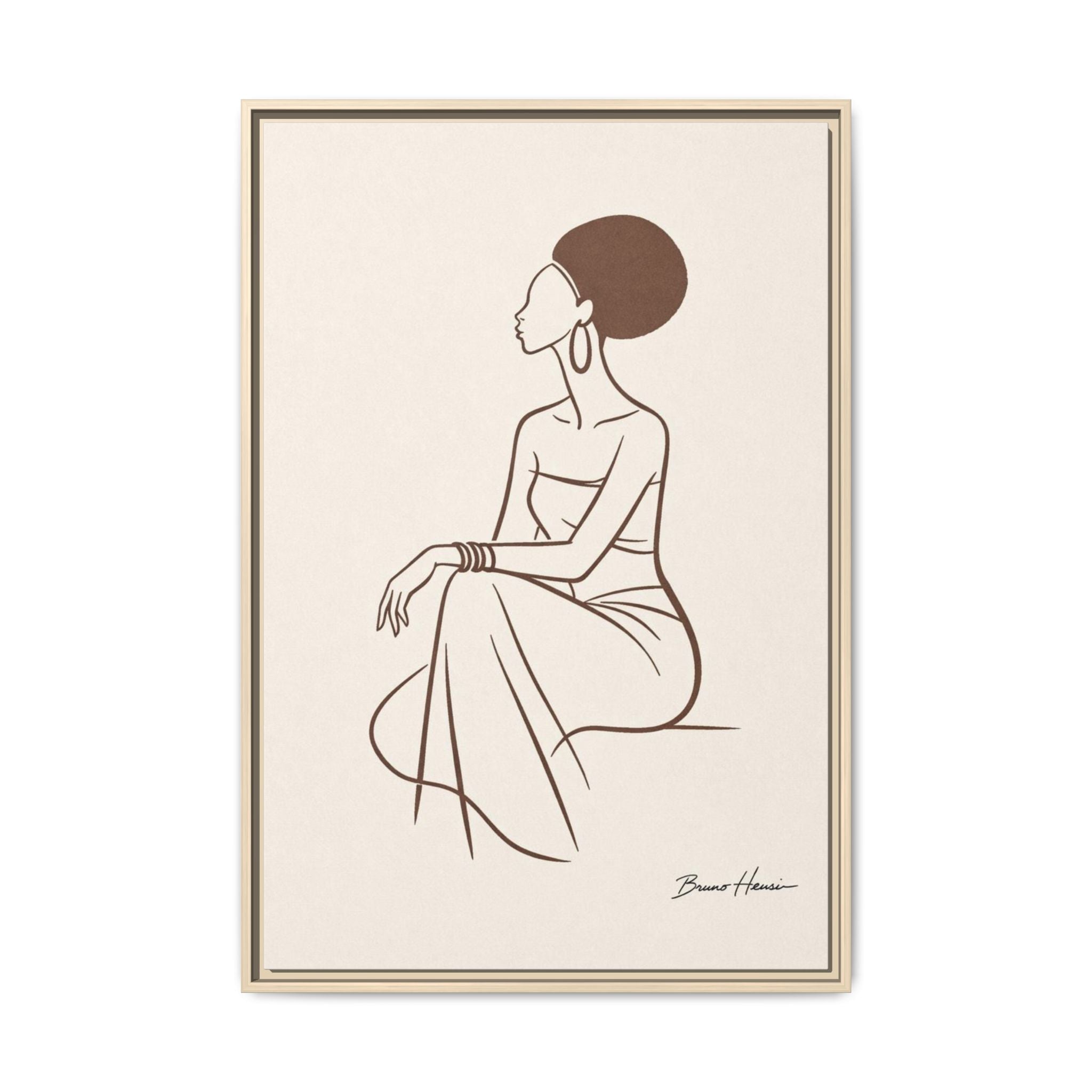 Elegant Minimalist Line Art Woman — Framed Matte Canvas Wall Art