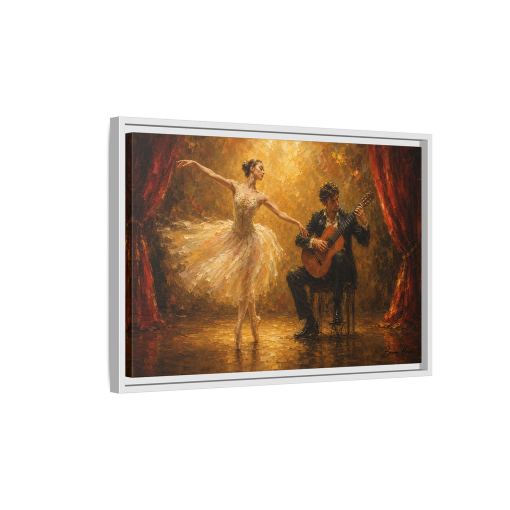 Ballet Dancer & Guitarist Framed Canvas Wall Art — Oil-Style Performance Print