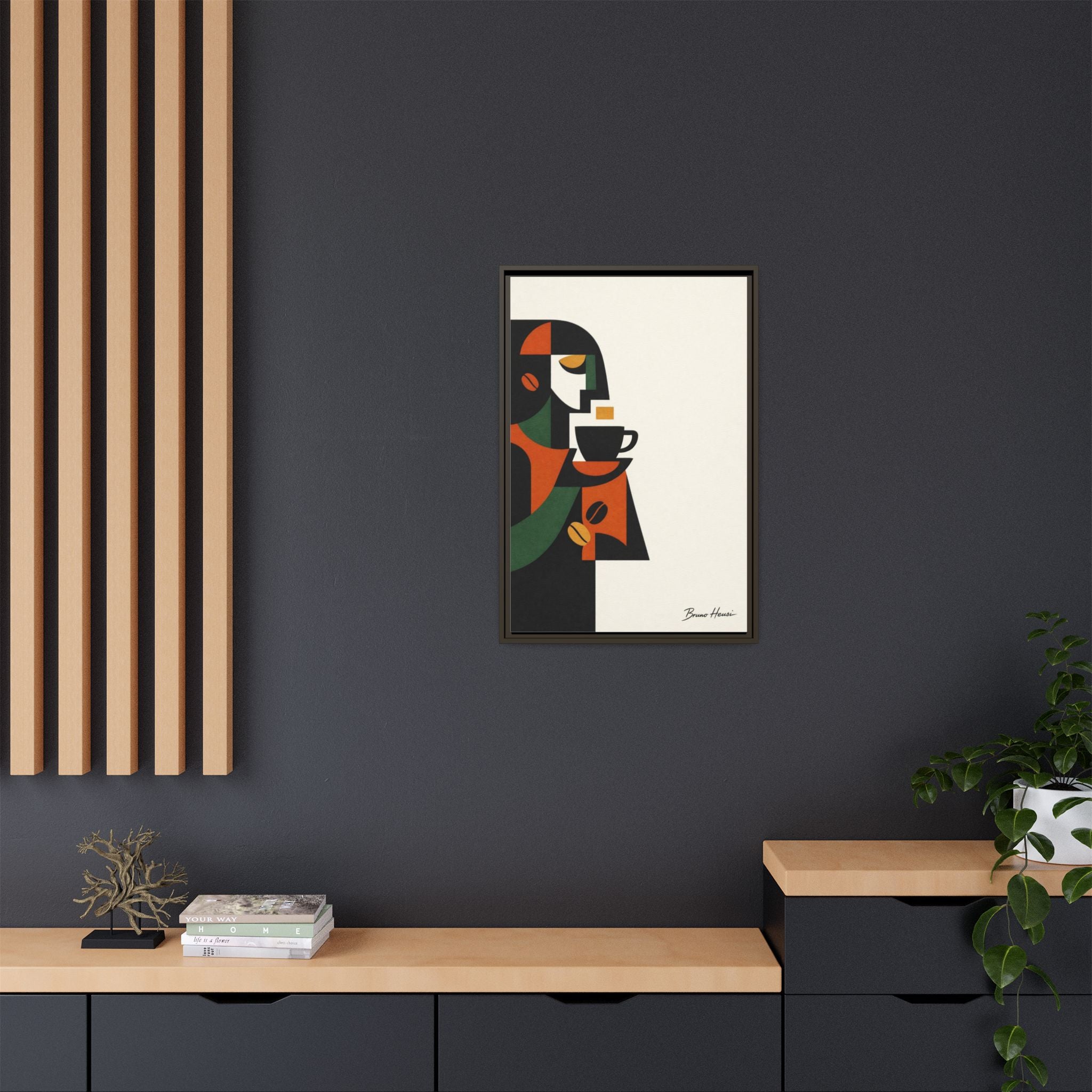 Abstract Coffee Drinker Framed Canvas Print — Modern Café Wall Art