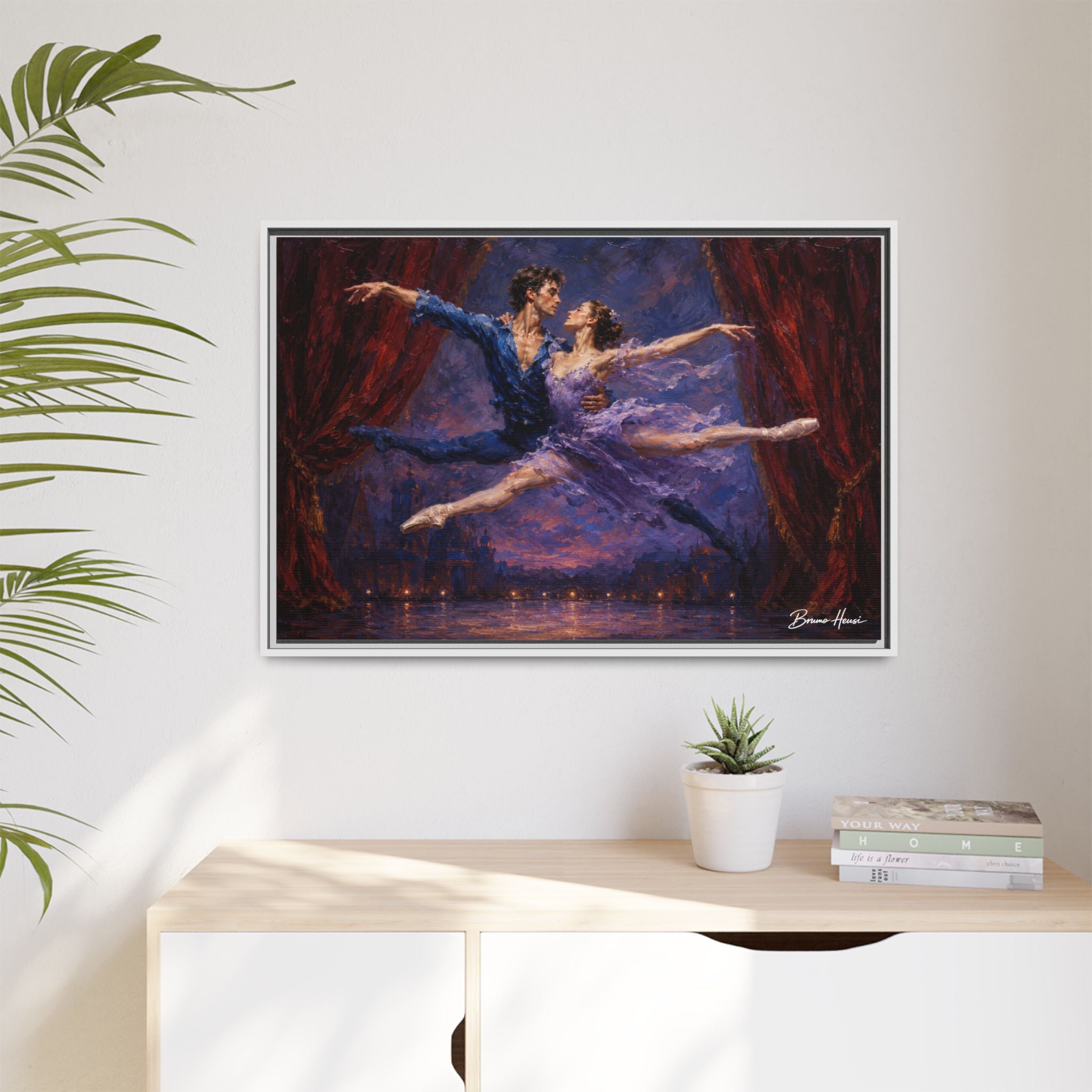 Framed Ballet Canvas Print — Romantic Dancing Couple Wall Art