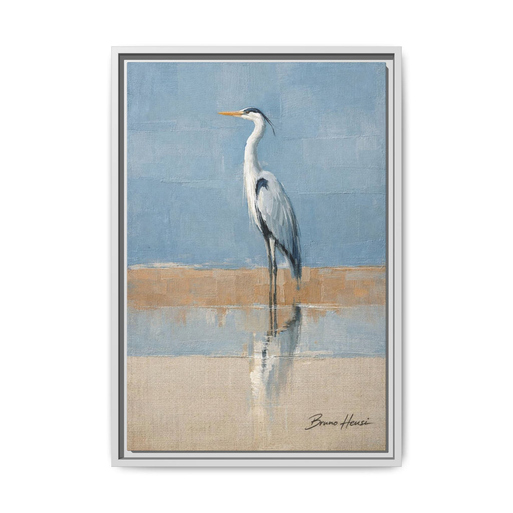 Framed Heron Canvas Art – Coastal Shorebird Wall Decor