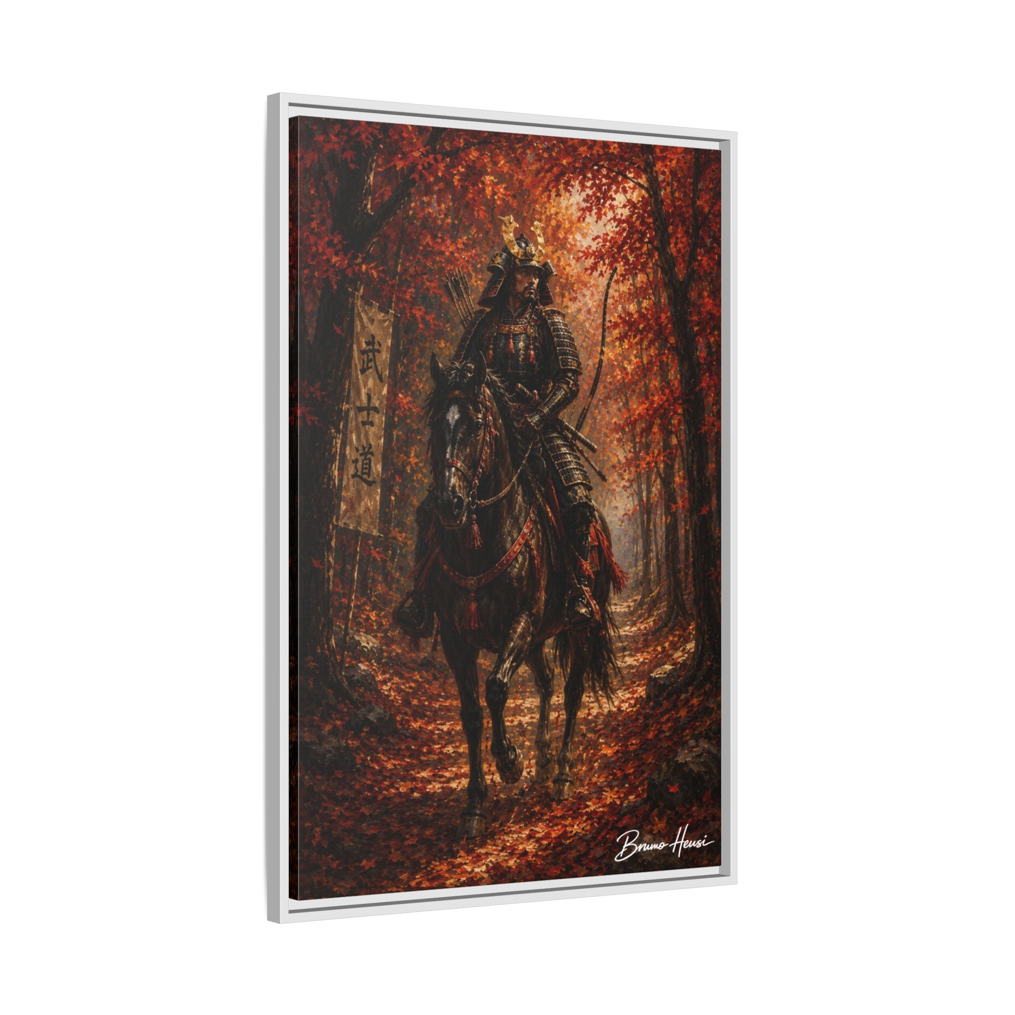 Samurai Warrior Canvas Print — Framed Matte Autumn Wall Art