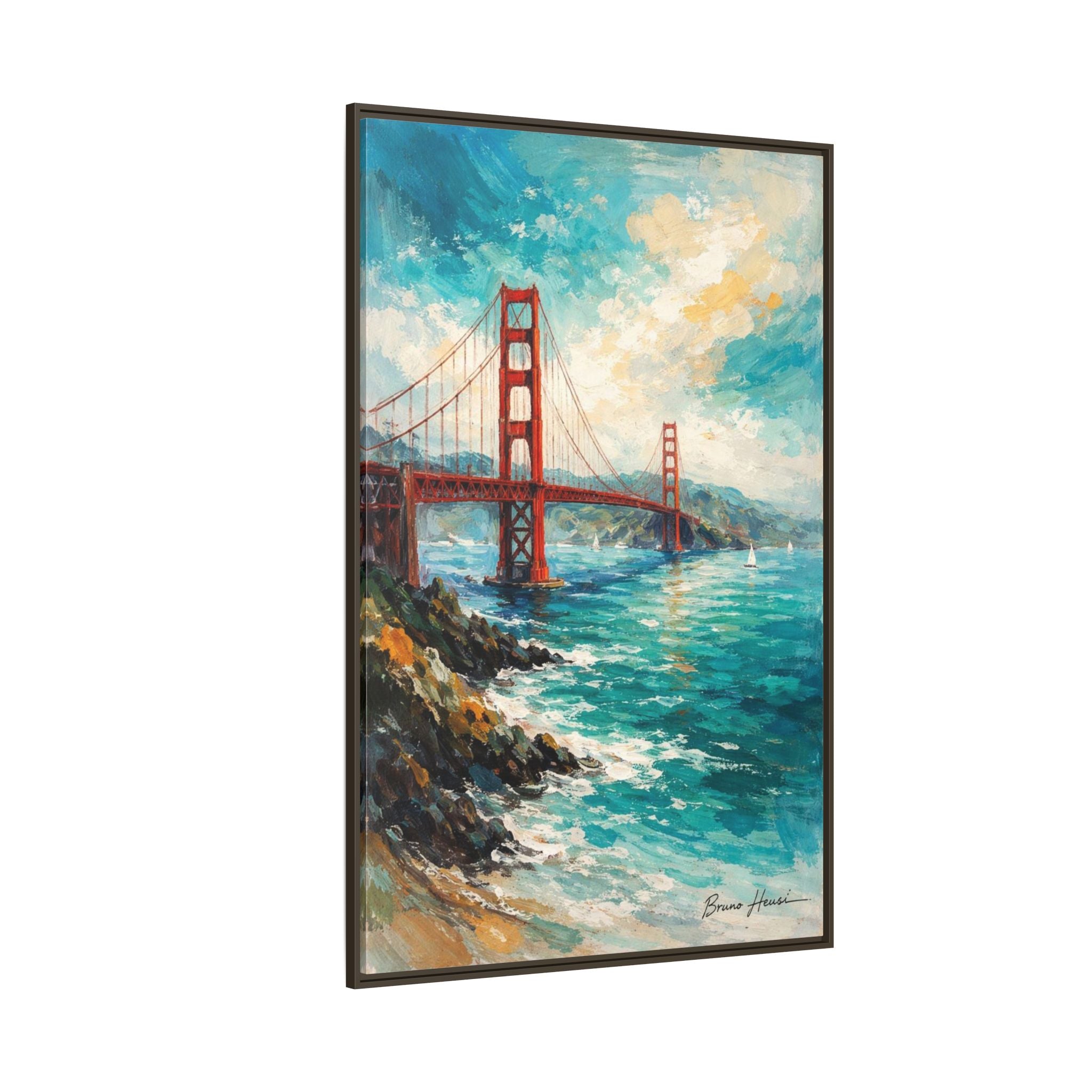 Golden Gate Bridge Seascape Matte Canvas Framed Wall Art