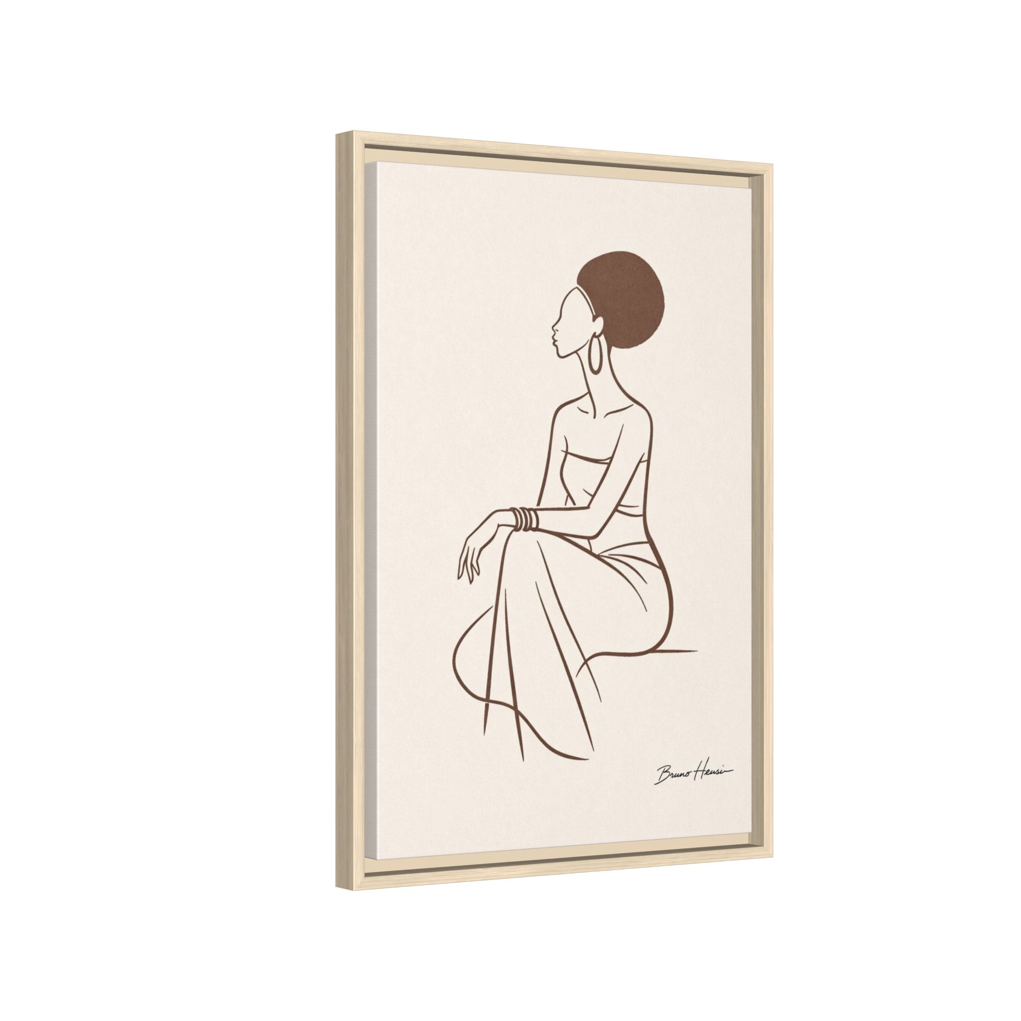 Elegant Minimalist Line Art Woman — Framed Matte Canvas Wall Art