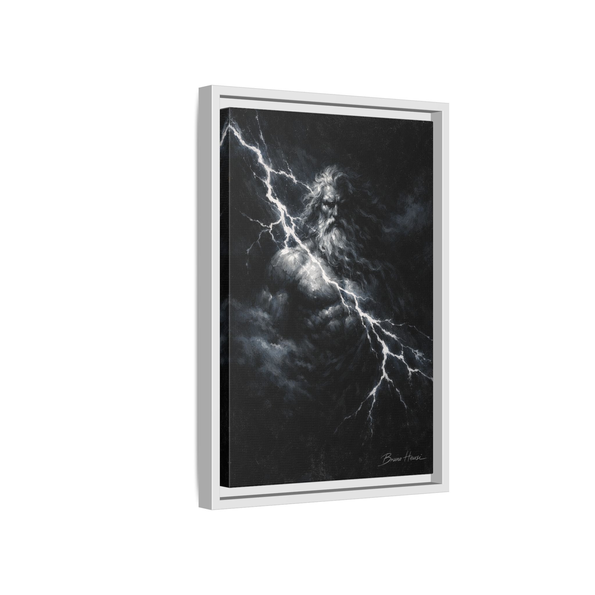 Zeus Lightning God Framed Canvas Wall Art — Stormy Mythology Print