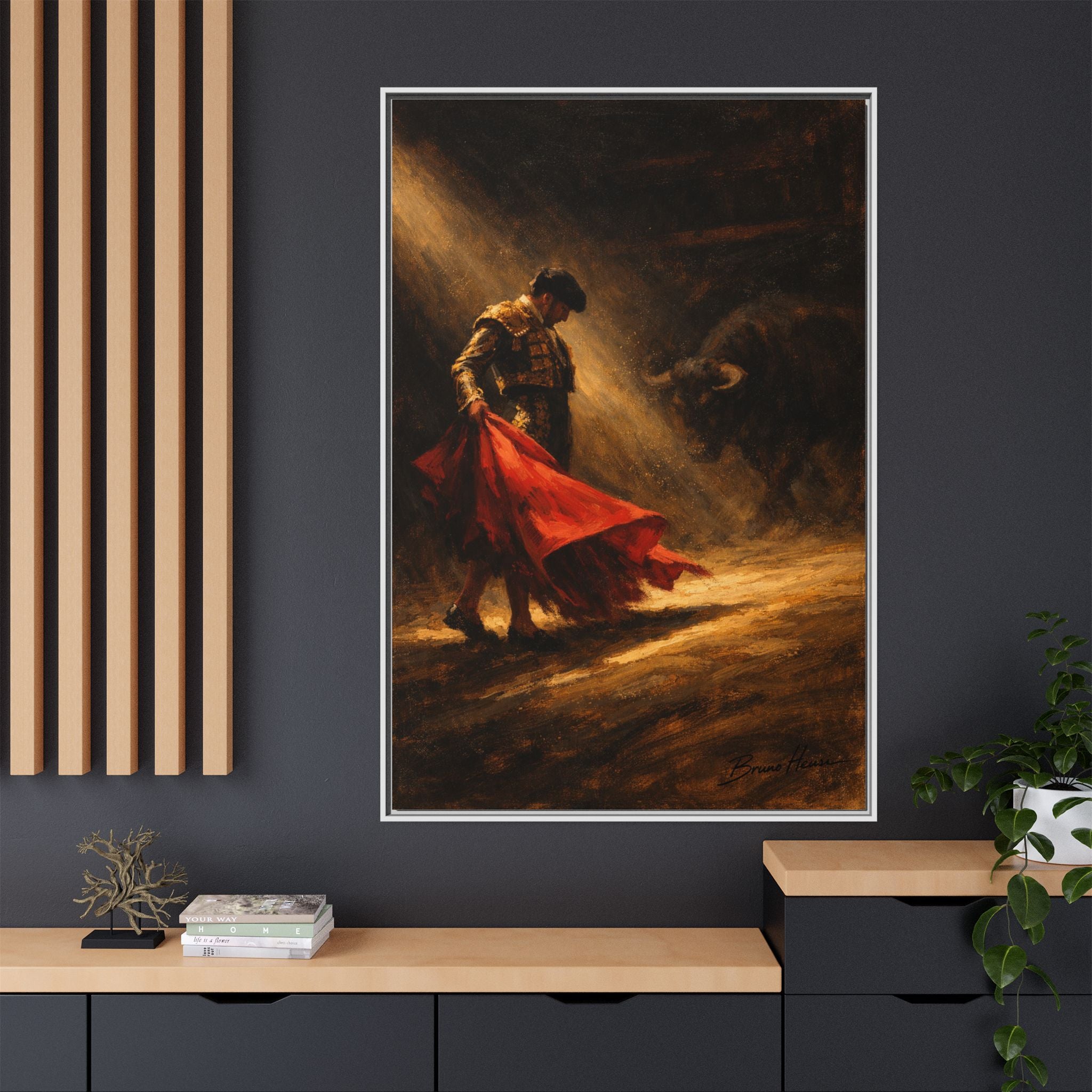 Matador Canvas Wall Art – Classic Spanish Bullfighting Scene Framed Print