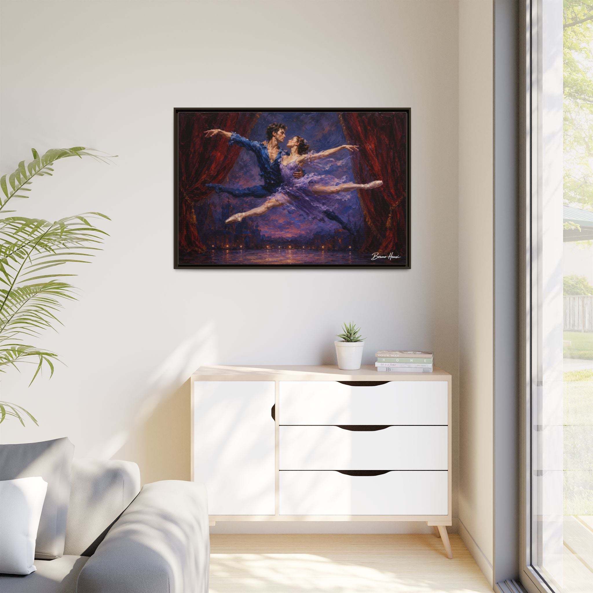 Framed Ballet Canvas Print — Romantic Dancing Couple Wall Art