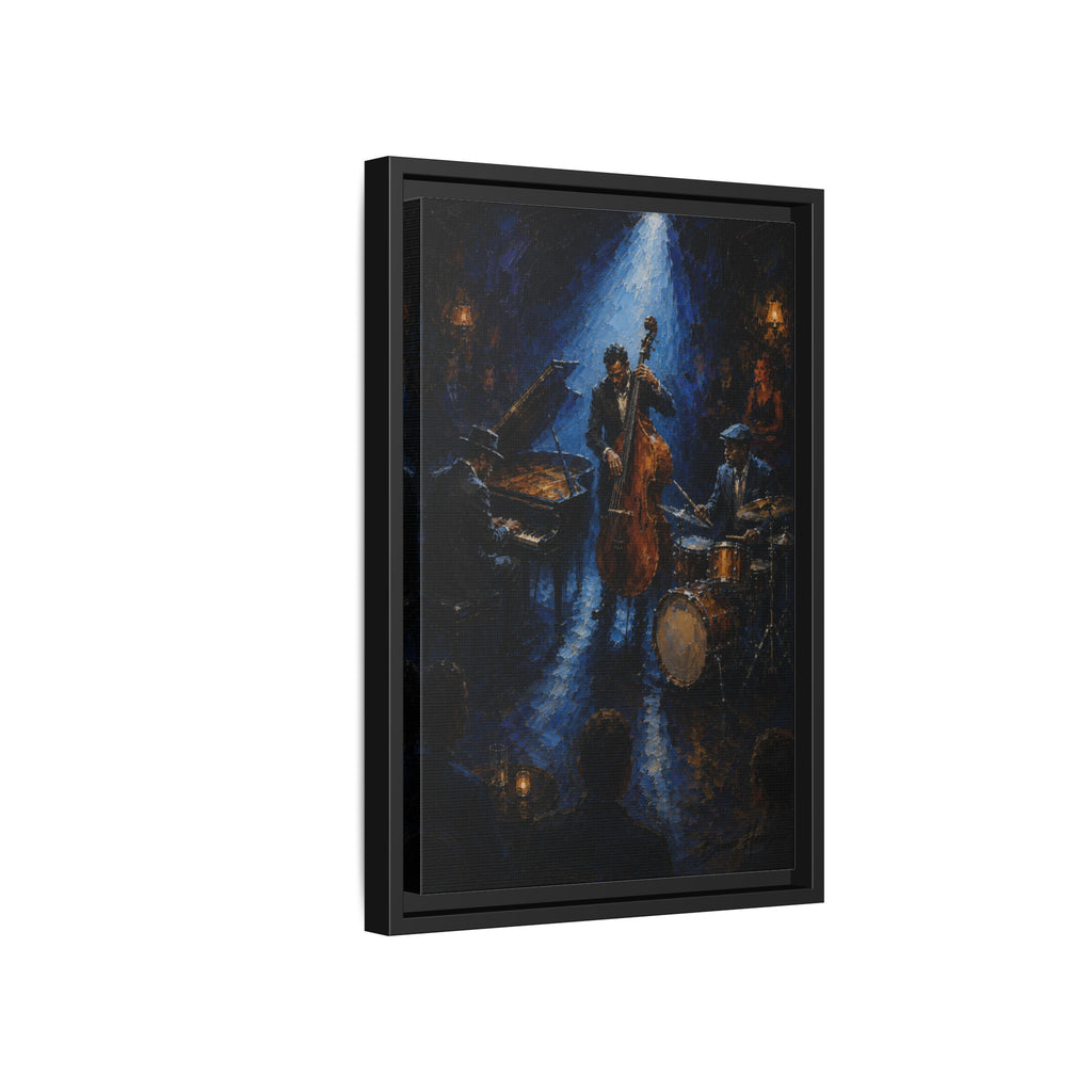 Framed Jazz Quartet Canvas Wall Art – Moody Blue Music Scene