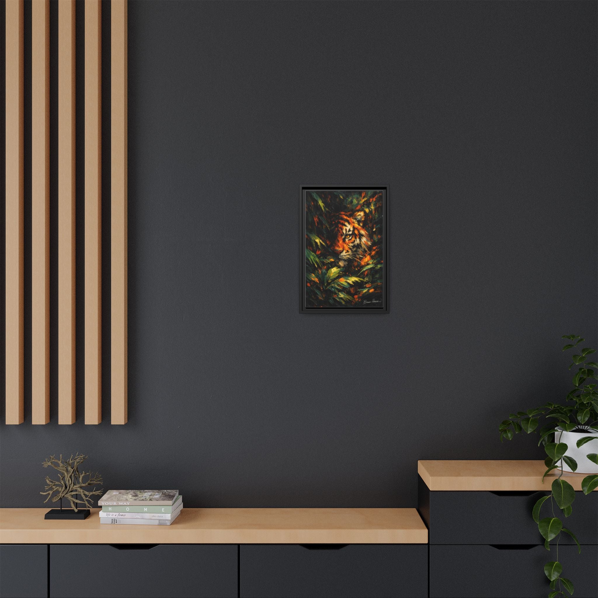 Framed Matte Canvas - Vibrant Tiger Jungle Print