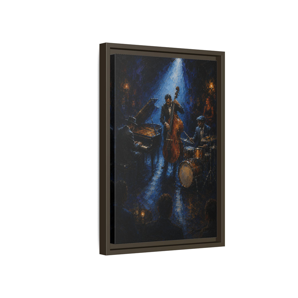 Framed Jazz Quartet Canvas Wall Art – Moody Blue Music Scene