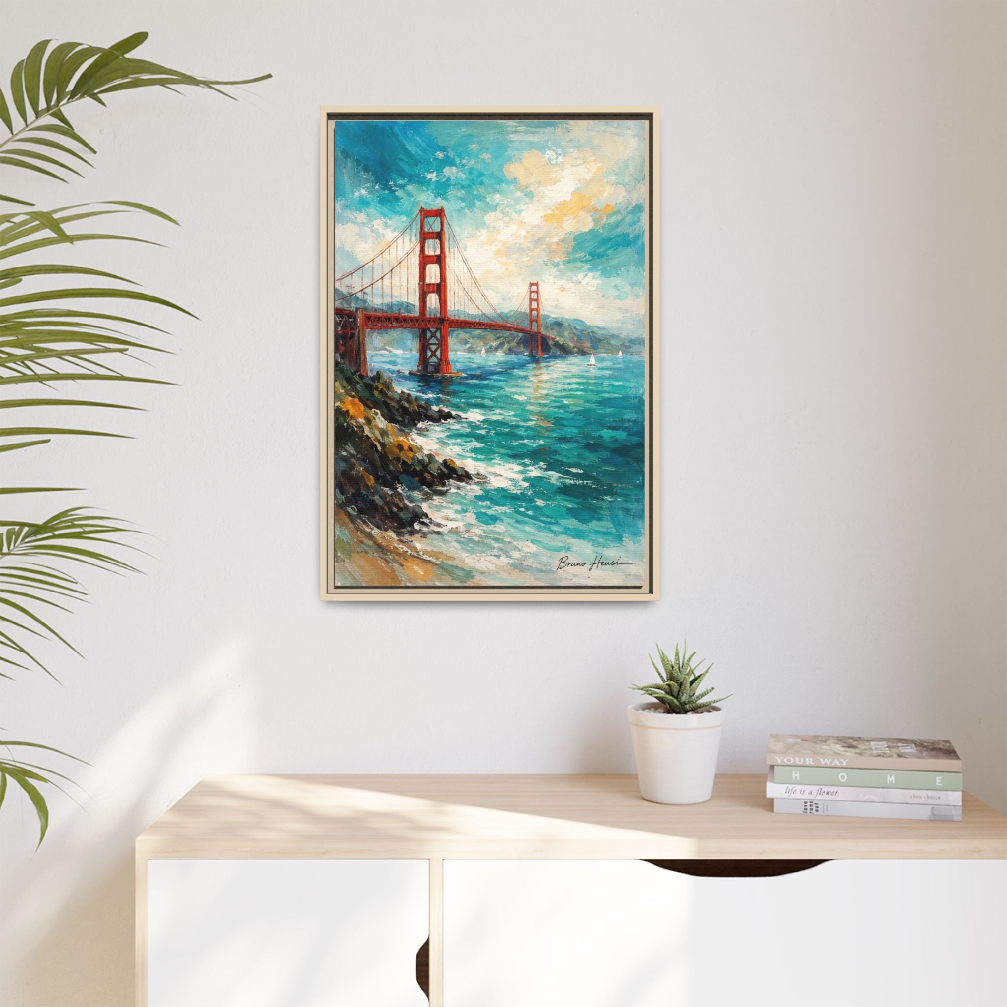 Golden Gate Bridge Seascape Matte Canvas Framed Wall Art