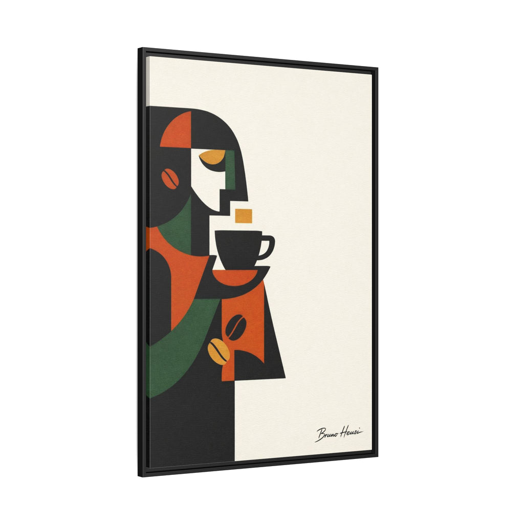 Abstract Coffee Drinker Framed Canvas Print — Modern Café Wall Art
