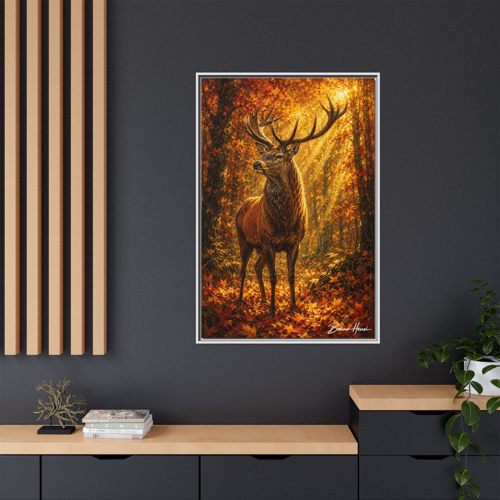 Majestic Stag Framed Canvas Wall Art — Autumn Forest Matte Print