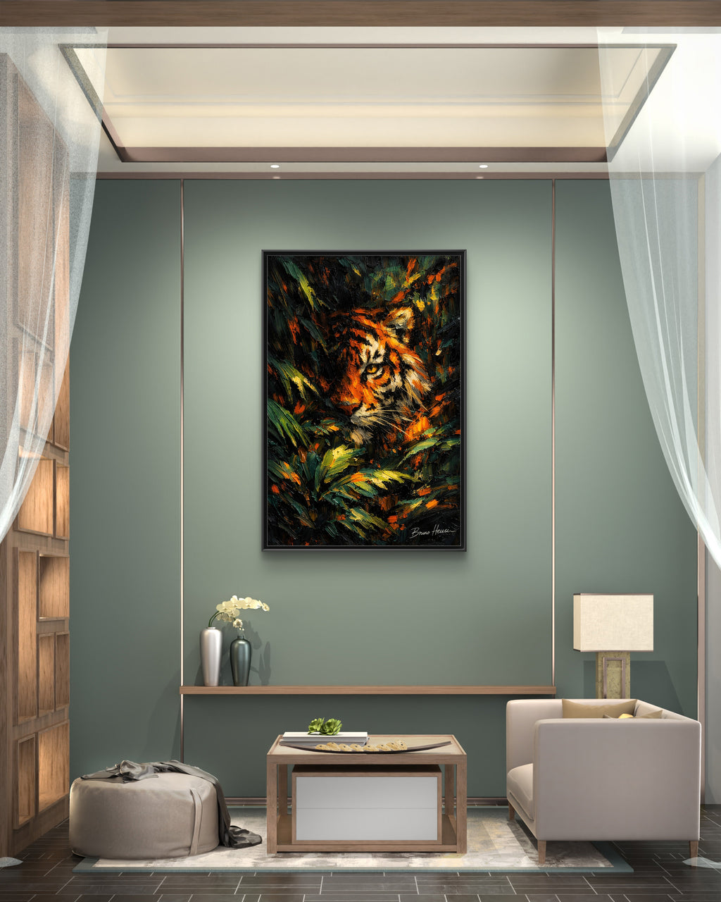 Framed Matte Canvas - Vibrant Tiger Jungle Print