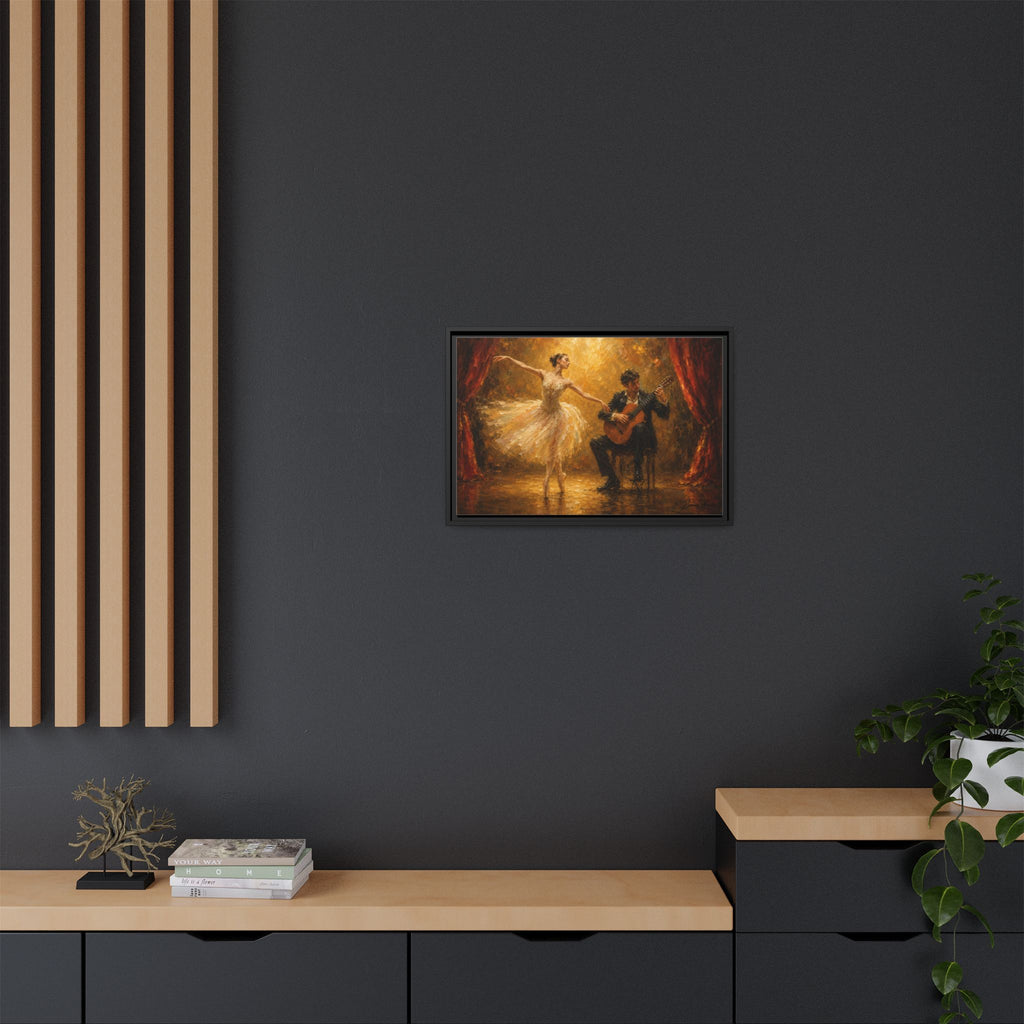 Ballet Dancer & Guitarist Framed Canvas Wall Art — Oil-Style Performance Print