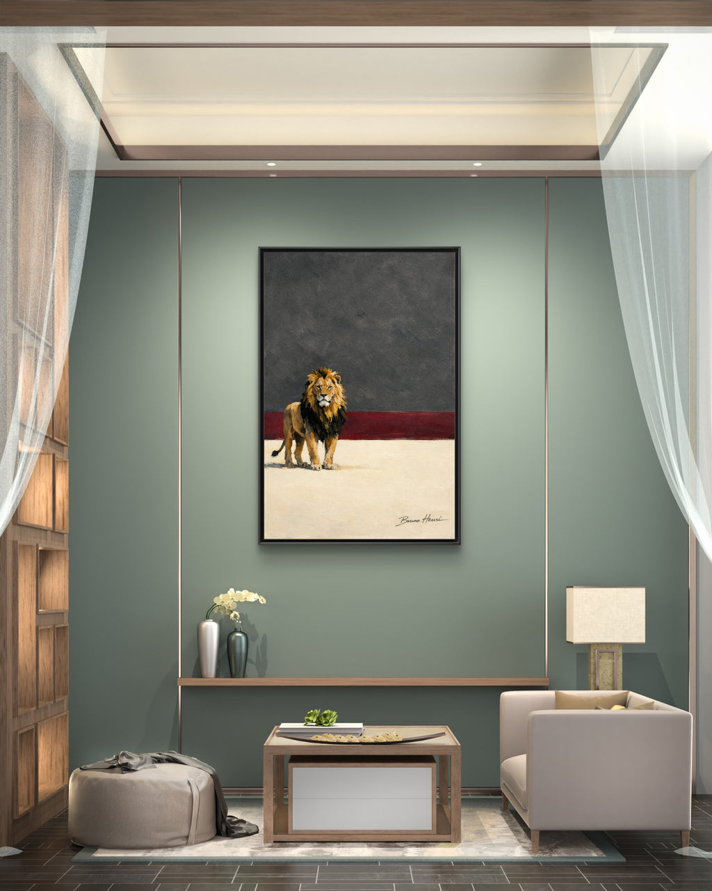 Framed Lion Matte Canvas Wall Art — Majestic Safari Animal Print