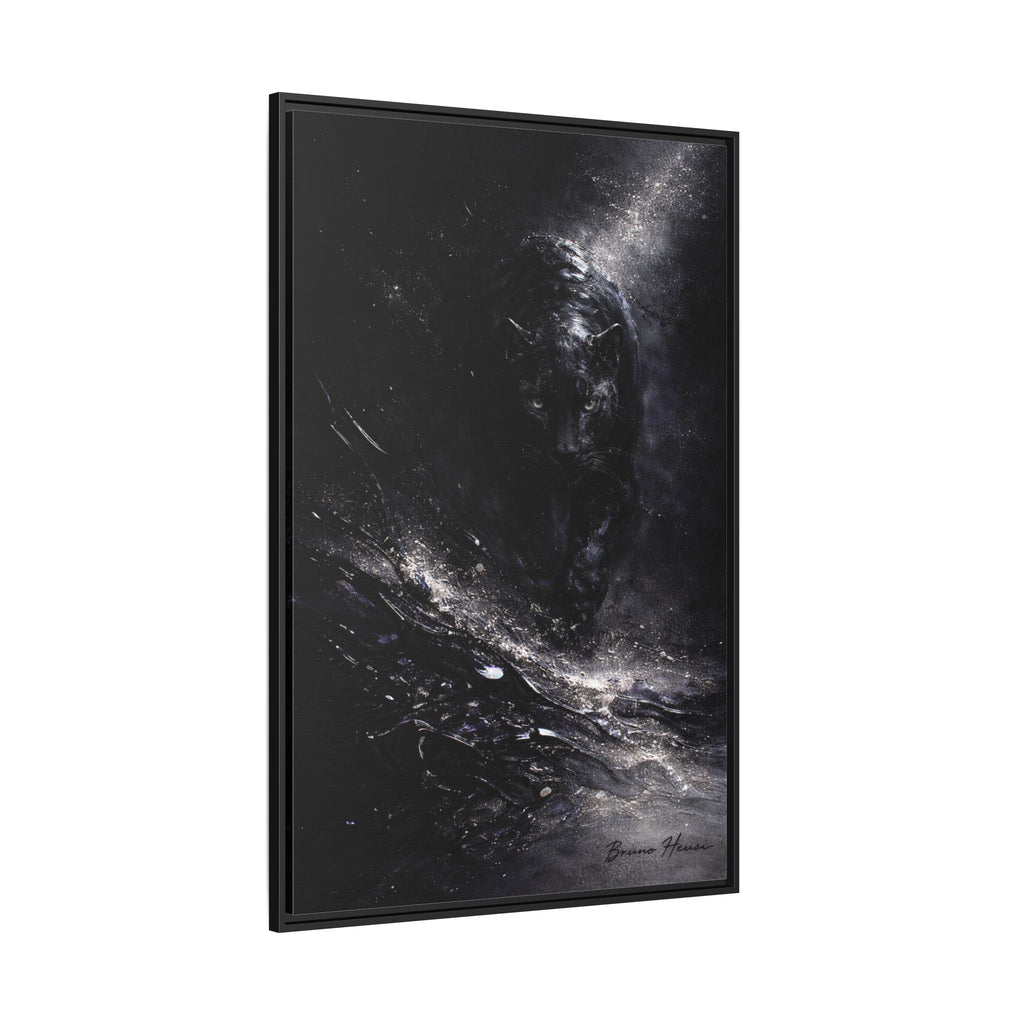 Cosmic Black Panther Matte Framed Canvas – Dark Abstract Wildlife Wall Art