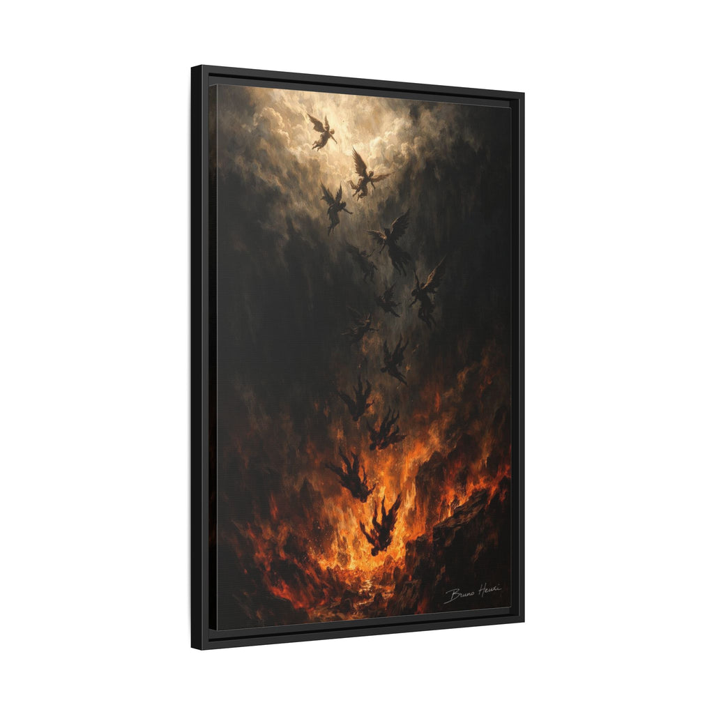 Falling Angels Matte Framed Canvas Print — Dark Fantasy Wall Art
