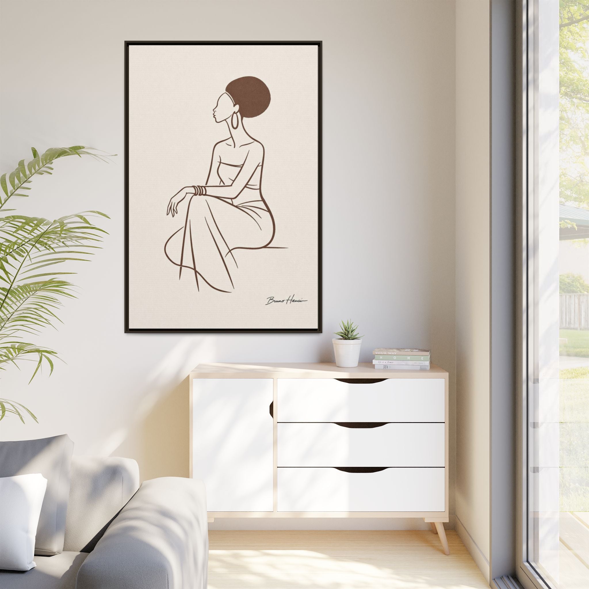 Elegant Minimalist Line Art Woman — Framed Matte Canvas Wall Art