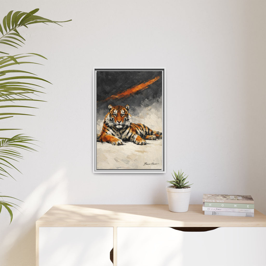 Framed Tiger Canvas Wall Art — Majestic Orange & Gray Matte Print