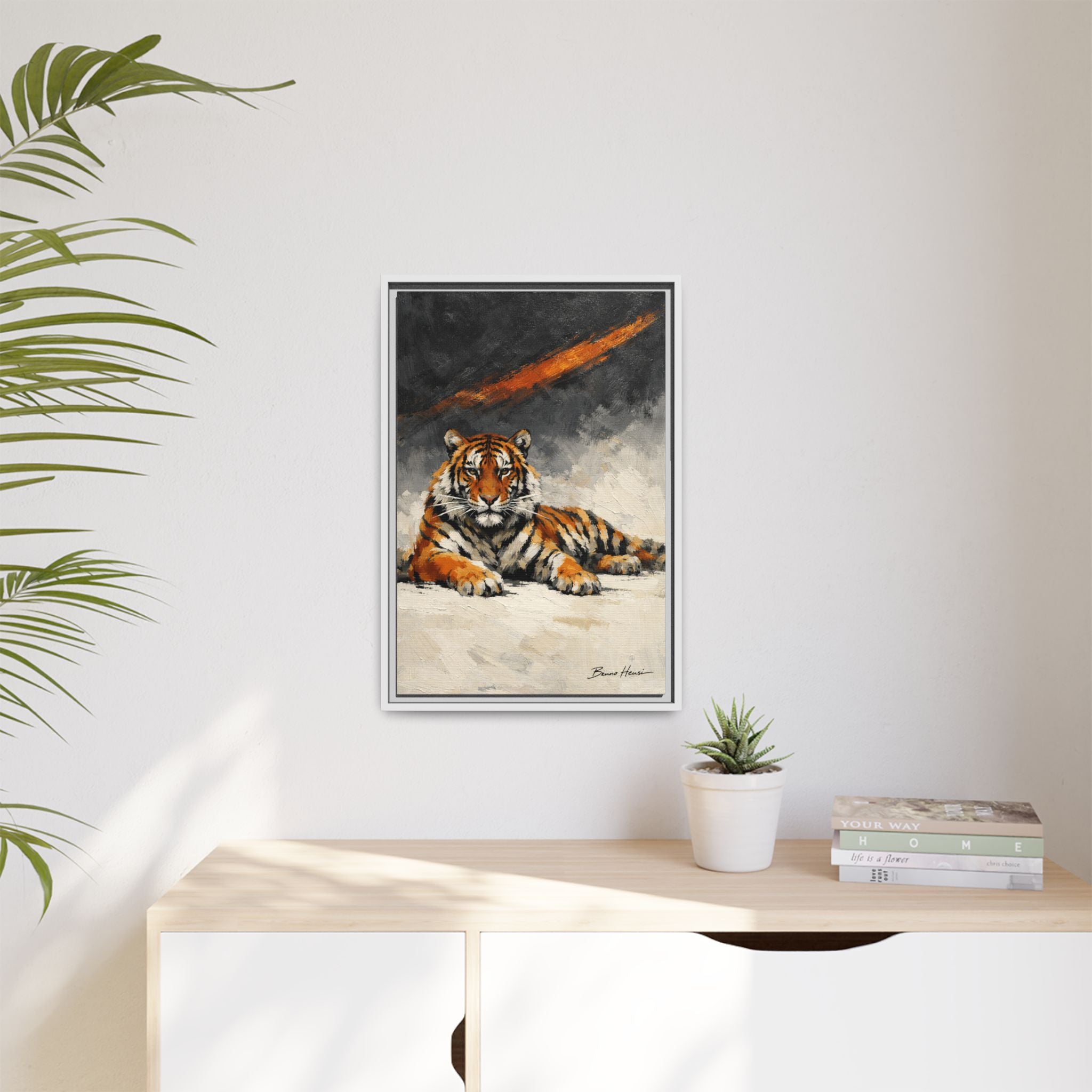 Framed Tiger Canvas Wall Art — Majestic Orange & Gray Matte Print