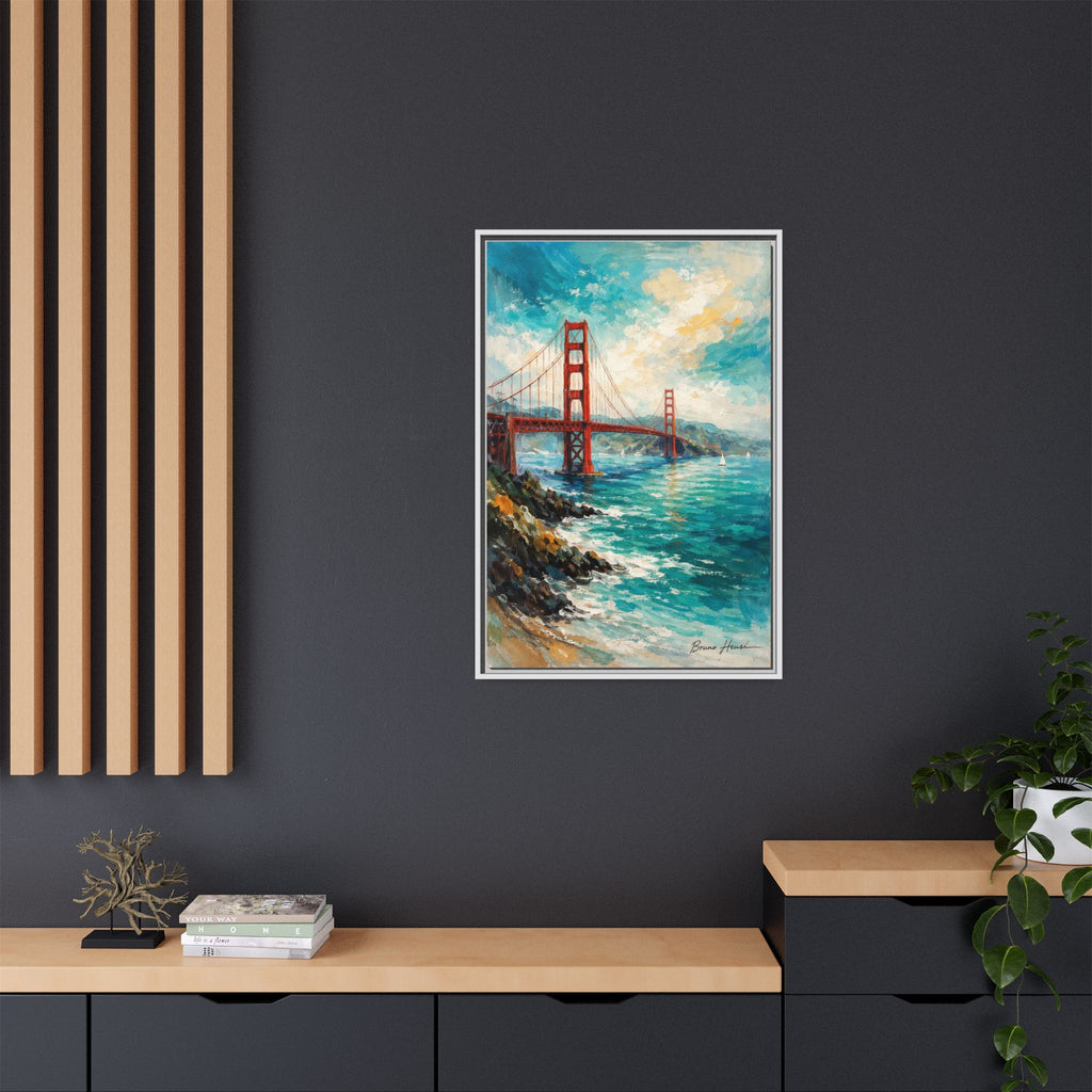 Golden Gate Bridge Seascape Matte Canvas Framed Wall Art