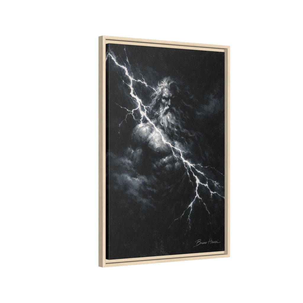 Zeus Lightning God Framed Canvas Wall Art — Stormy Mythology Print
