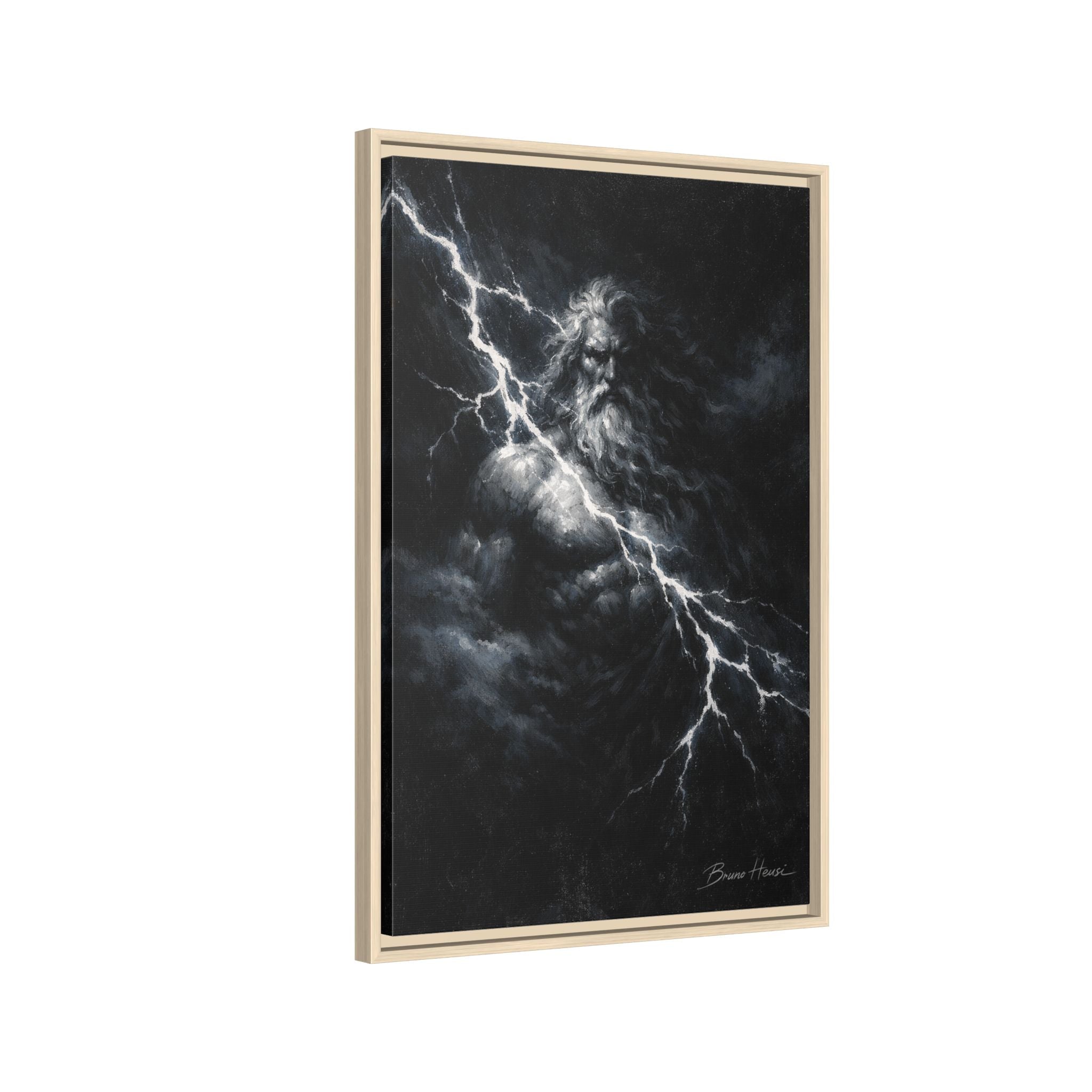 Zeus Lightning God Framed Canvas Wall Art — Stormy Mythology Print