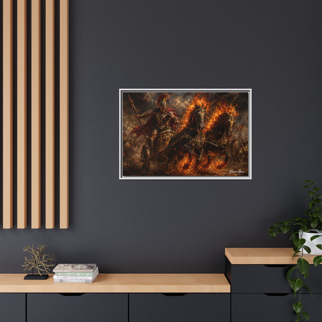 Flaming Chariot Framed Canvas Wall Art — Mythic Warrior Matte Print