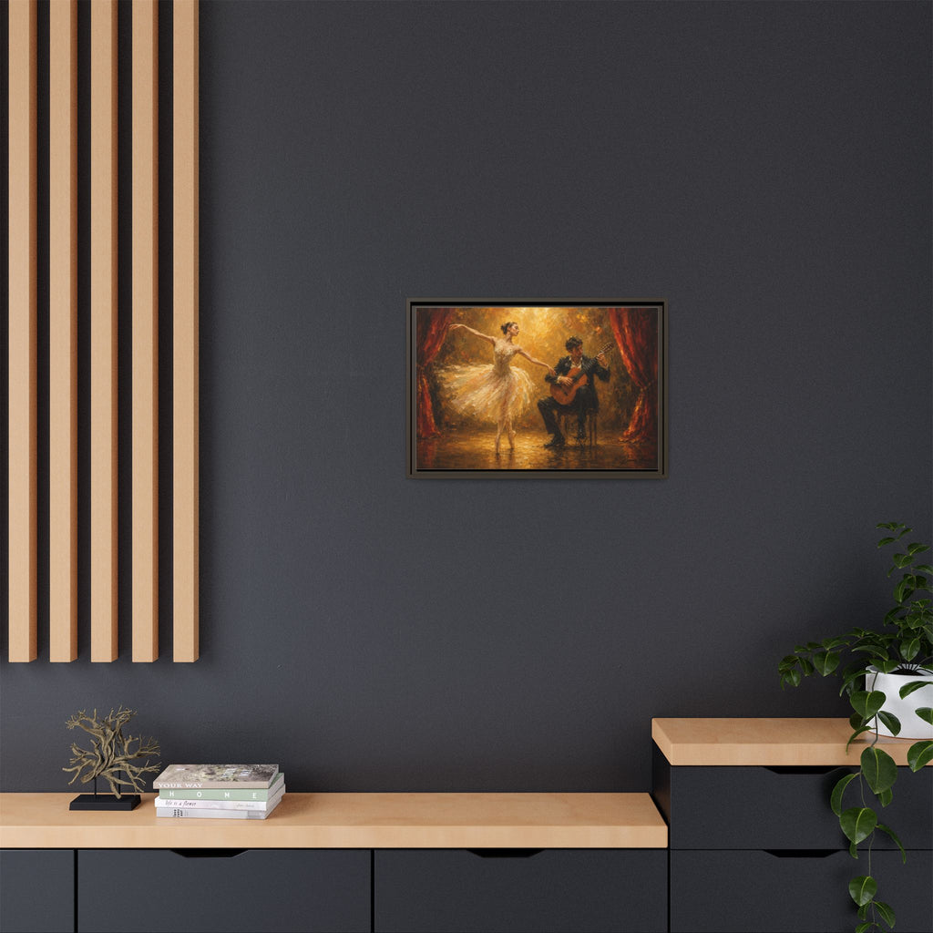 Ballet Dancer & Guitarist Framed Canvas Wall Art — Oil-Style Performance Print
