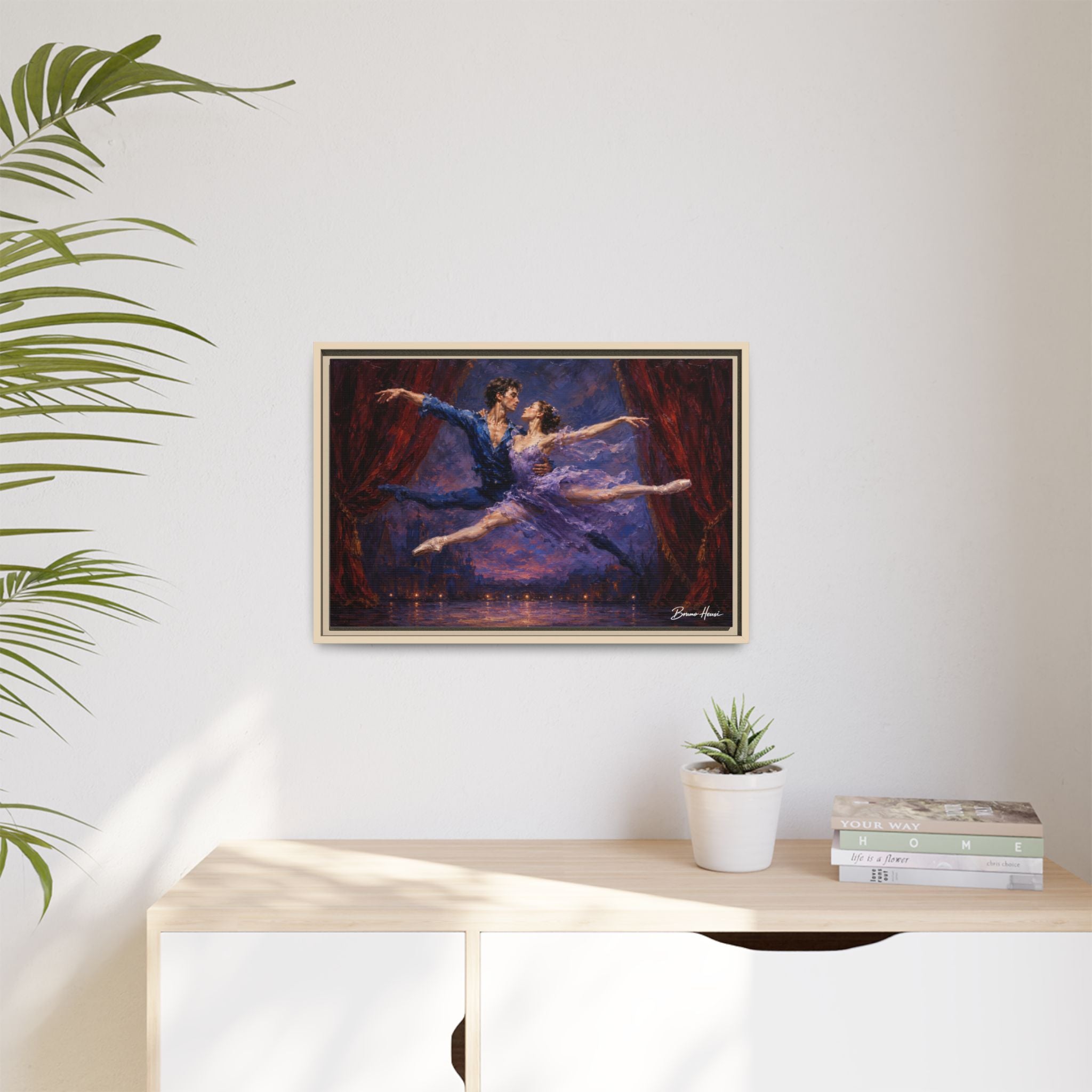 Framed Ballet Canvas Print — Romantic Dancing Couple Wall Art