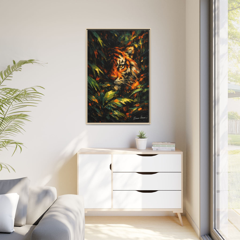 Framed Matte Canvas - Vibrant Tiger Jungle Print