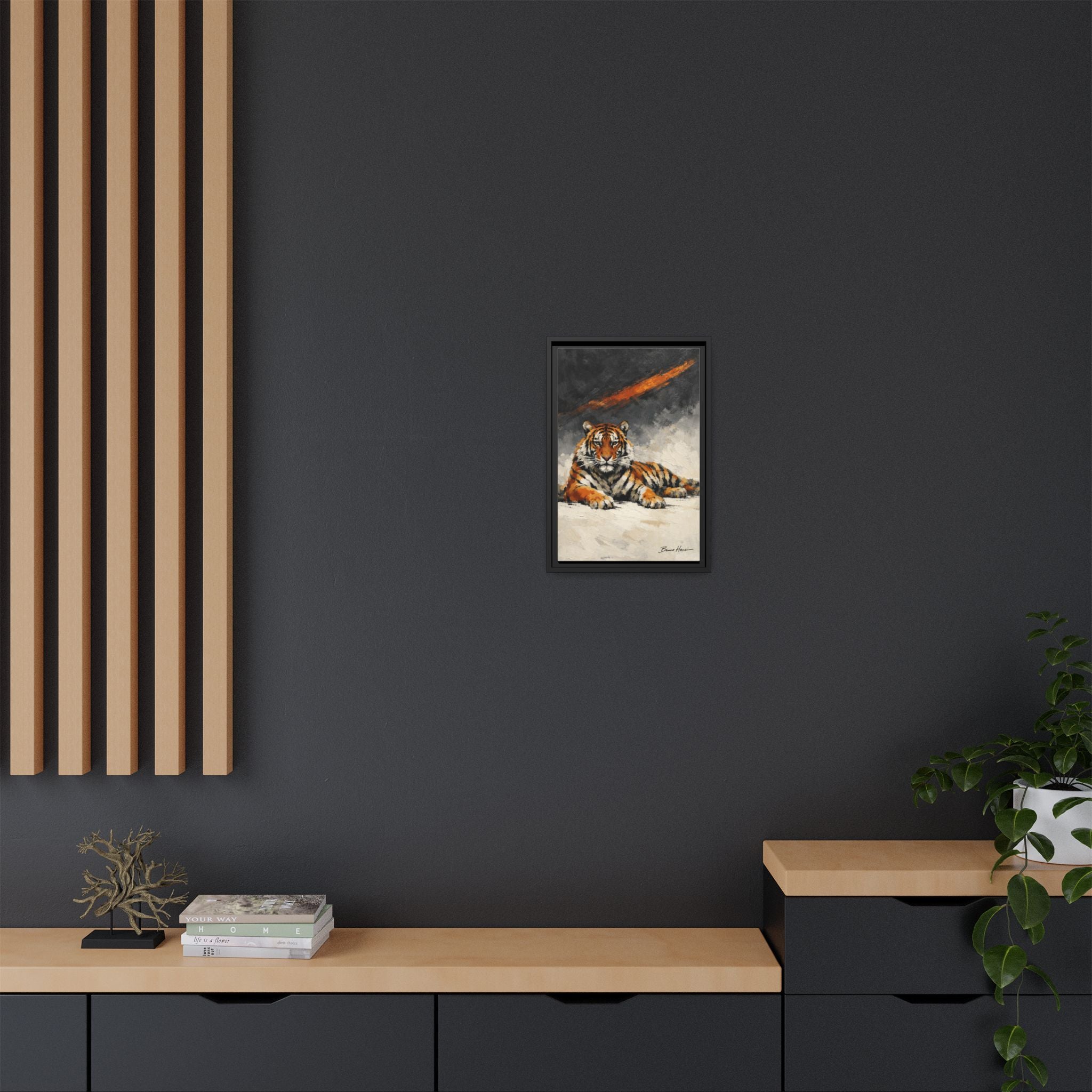 Framed Tiger Canvas Wall Art — Majestic Orange & Gray Matte Print