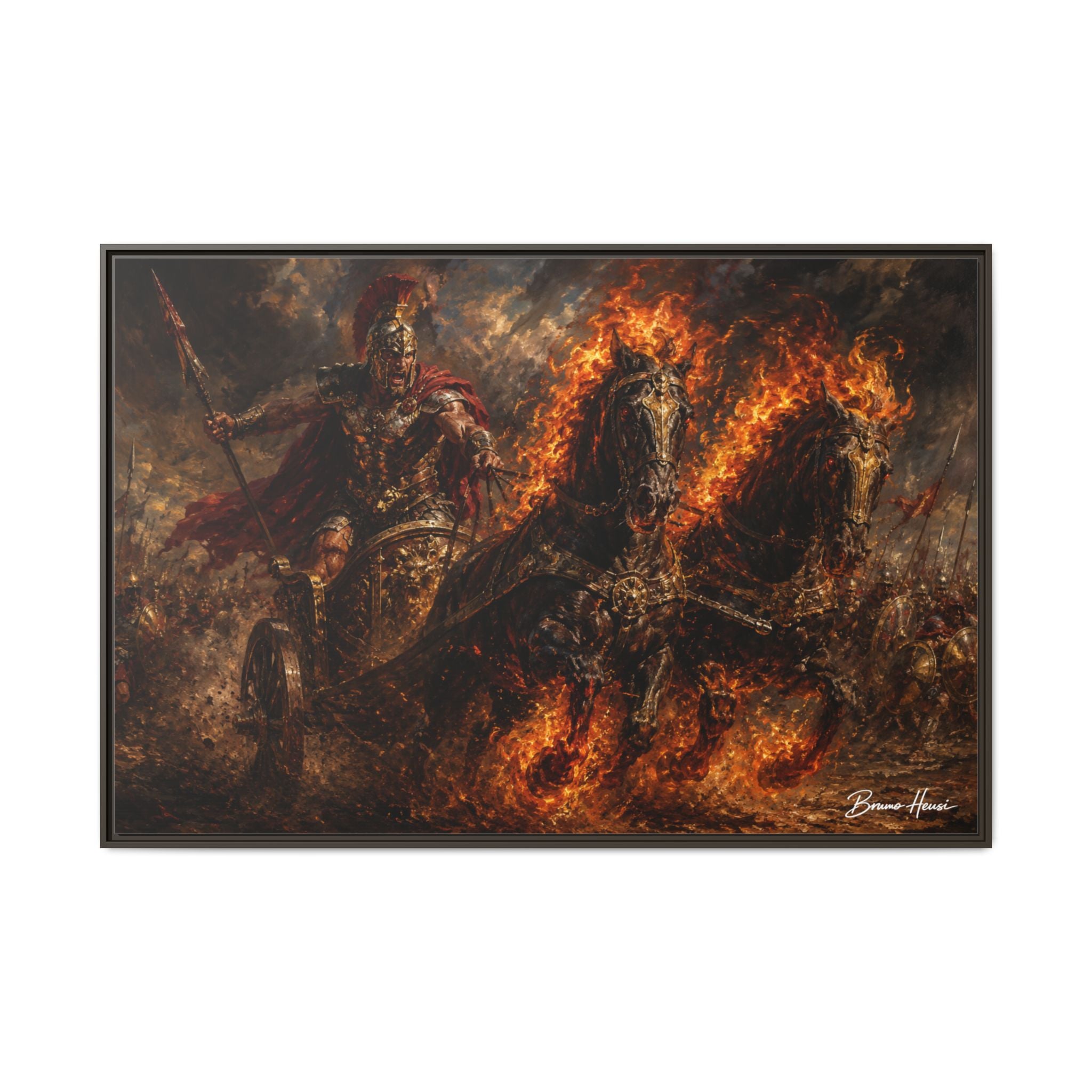 Flaming Chariot Framed Canvas Wall Art — Mythic Warrior Matte Print