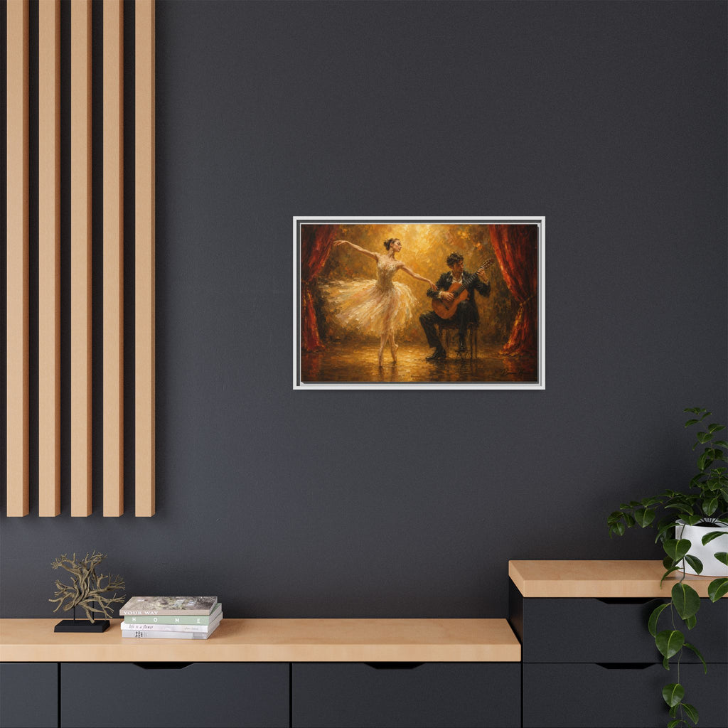 Ballet Dancer & Guitarist Framed Canvas Wall Art — Oil-Style Performance Print