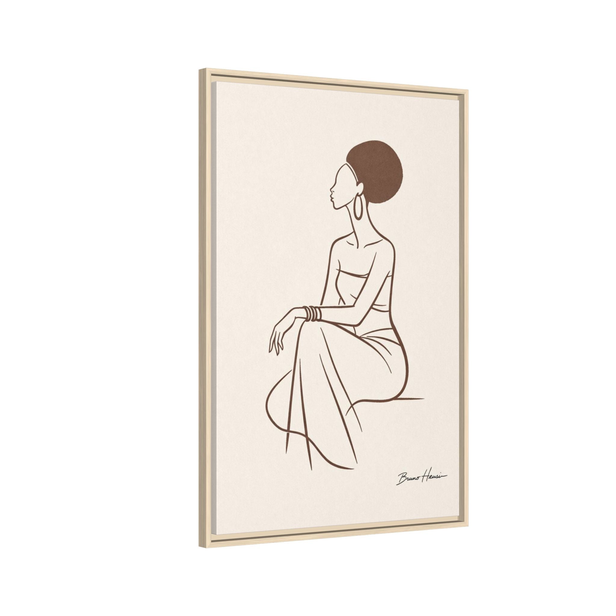 Elegant Minimalist Line Art Woman — Framed Matte Canvas Wall Art